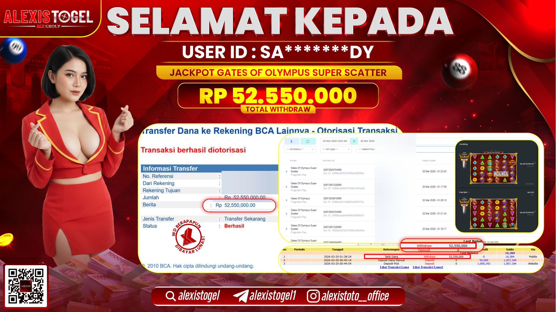 ALEXISTOGEL di Jackpot di SLOT GATES OF OLYMPUS SUPER SCATTER RP.52.550.000,- LUNAS