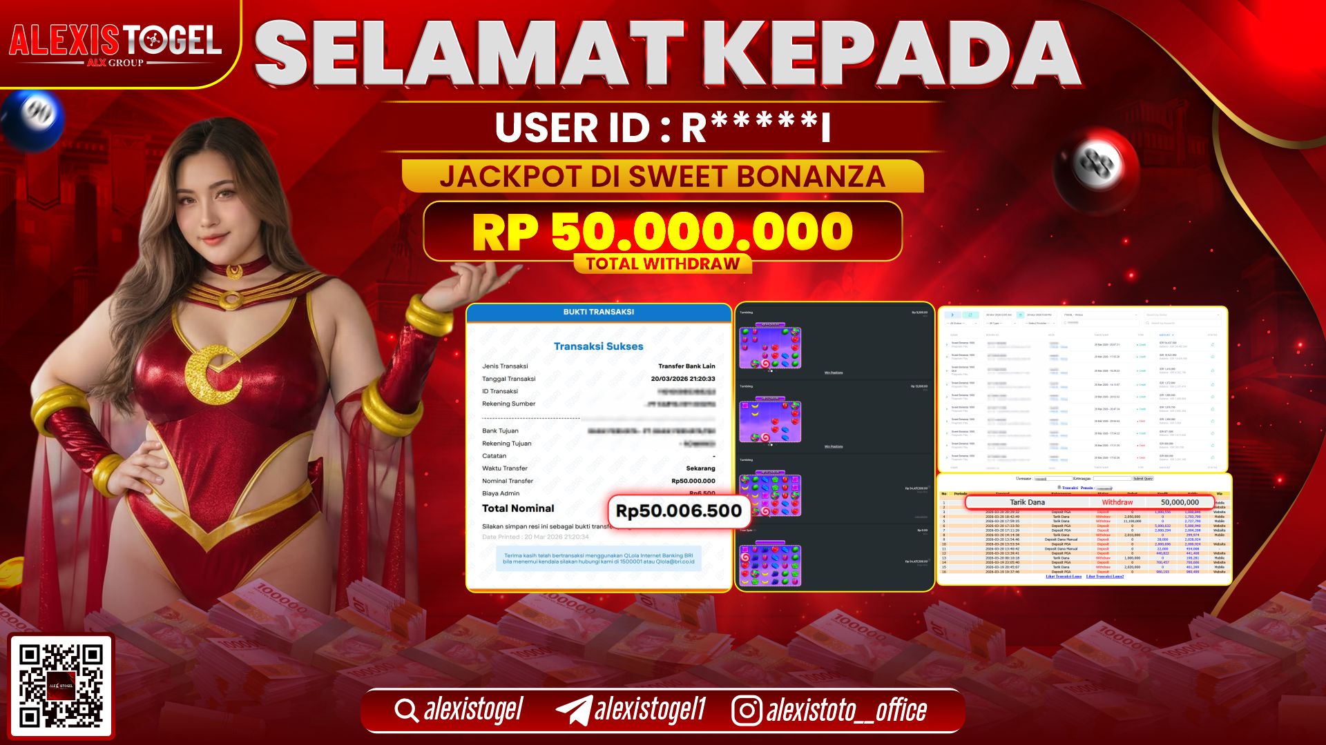ALEXISTOGEL di Jackpot di SLOT SWEET BONANZA RP.50.000.000,- LUNAS