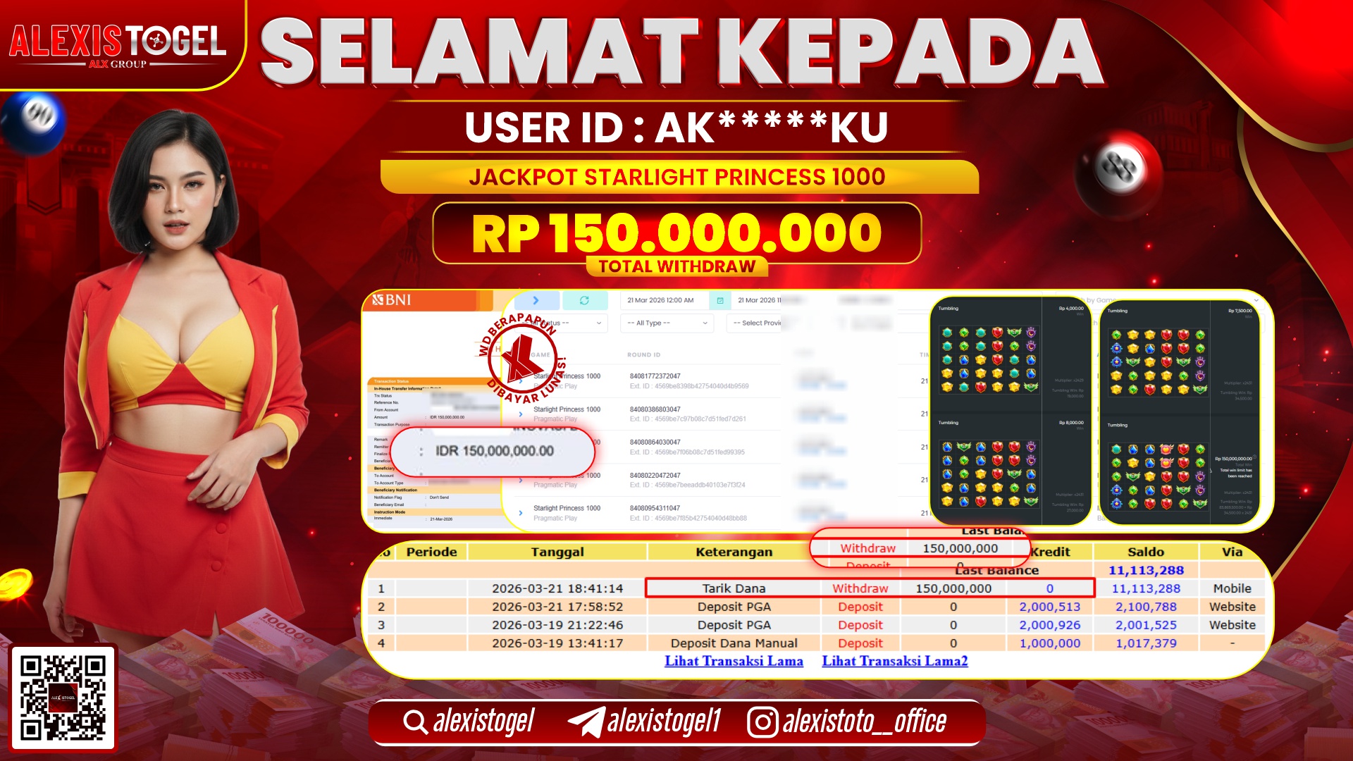 ALEXISTOGEL di Jackpot di SLOT STARLIGHT PRINCESS 1000 RP.150.000.000,- LUNAS