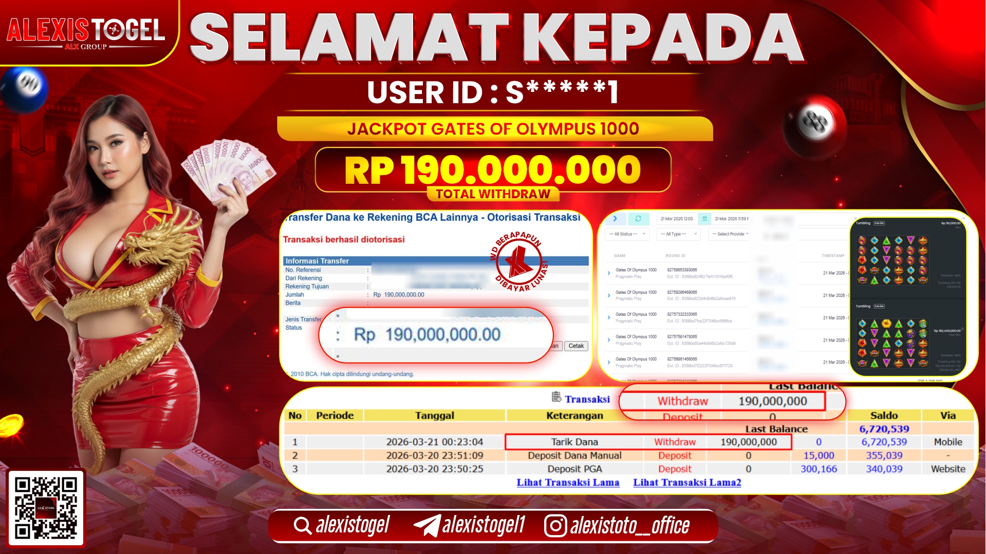 ALEXISTOGEL di Jackpot di SLOT GATES OF OLYMPUS 1000 RP.190.000.000,- LUNAS