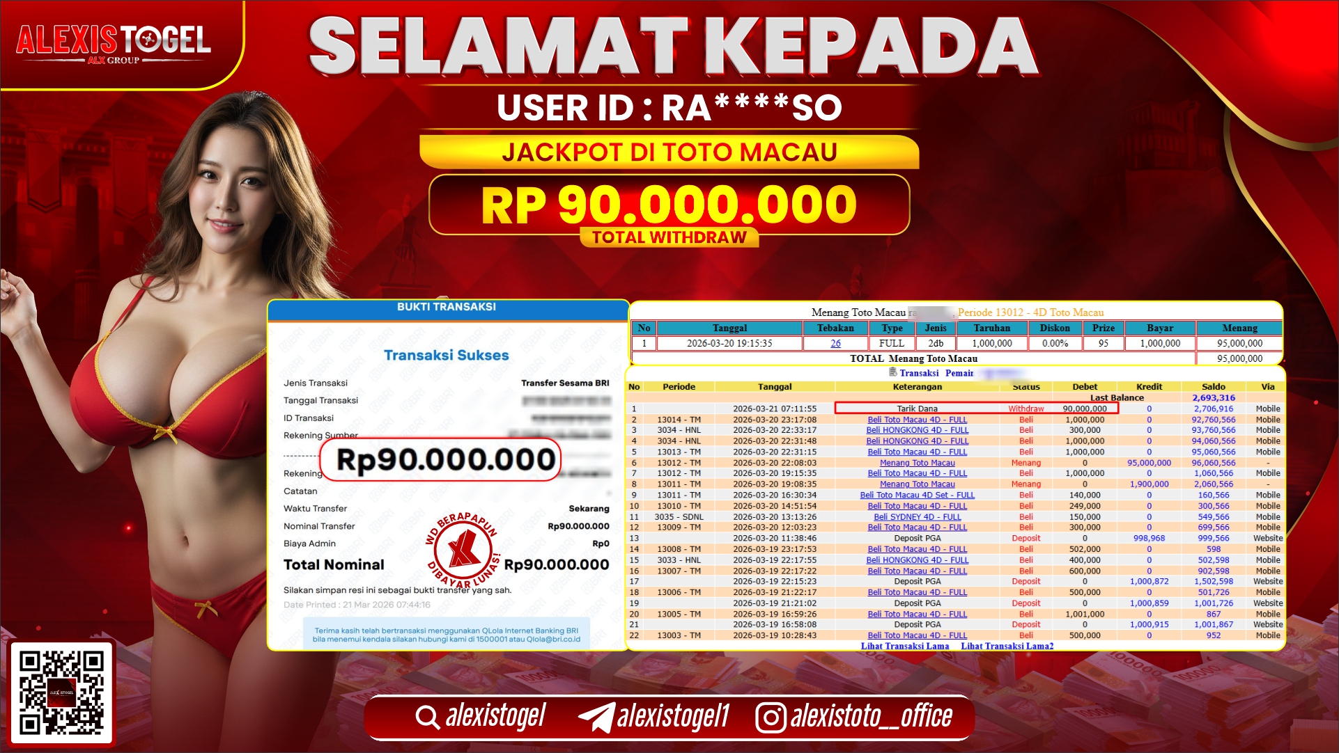 ALEXISTOGEL di Jackpot di TOGEL TOTO MACAU RP.90.000.000,- LUNAS