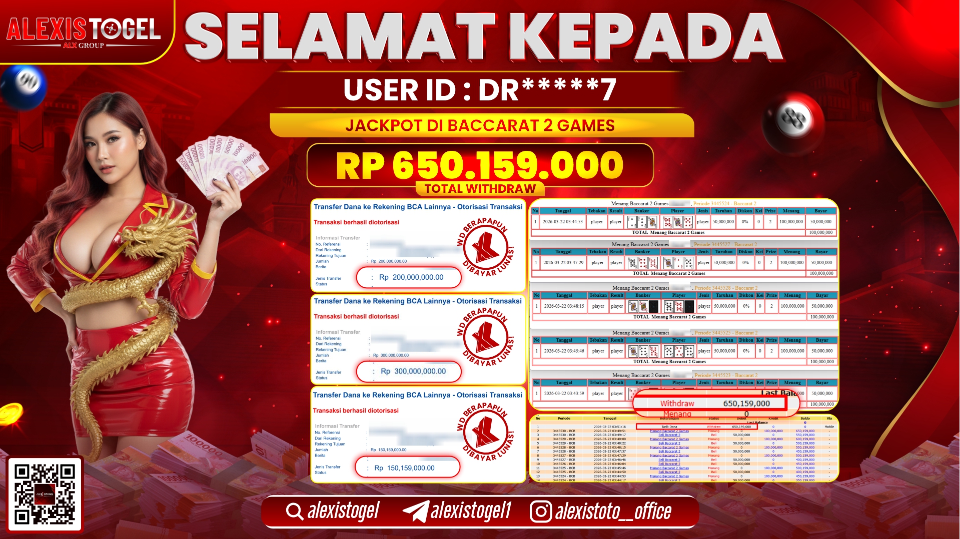 ALEXISTOGEL di Jackpot di CASINO BACCARAT 2 GAMES RP.650.159.000- LUNAS