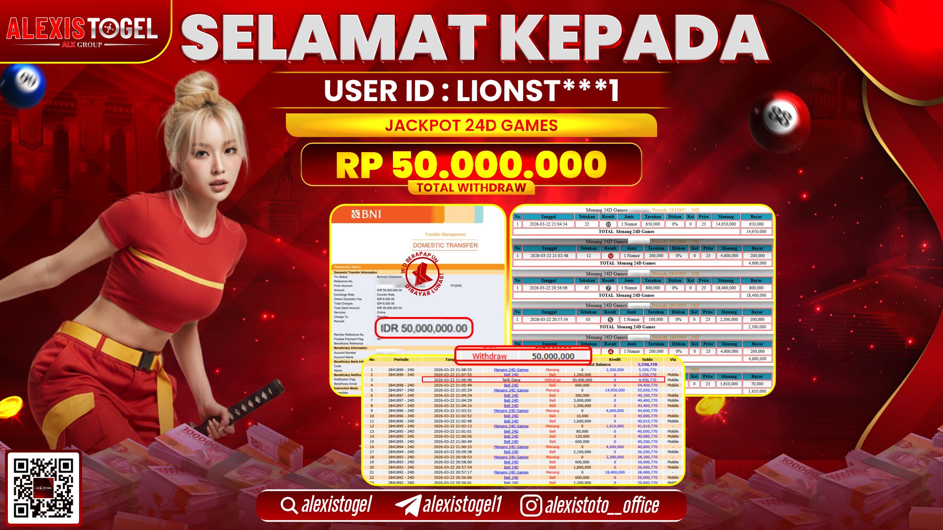 ALEXISTOGEL di Jackpot di CASINO 24D GAMES RP.50.000.000,- LUNAS