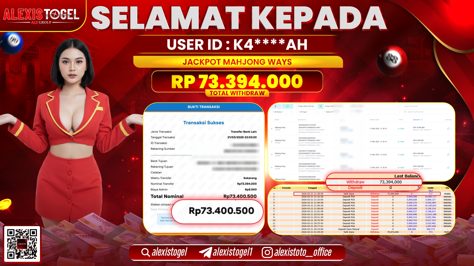 ALEXISTOGEL di Jackpot di SLOT MAHJONG WAYS RP.73.394.000,- LUNAS