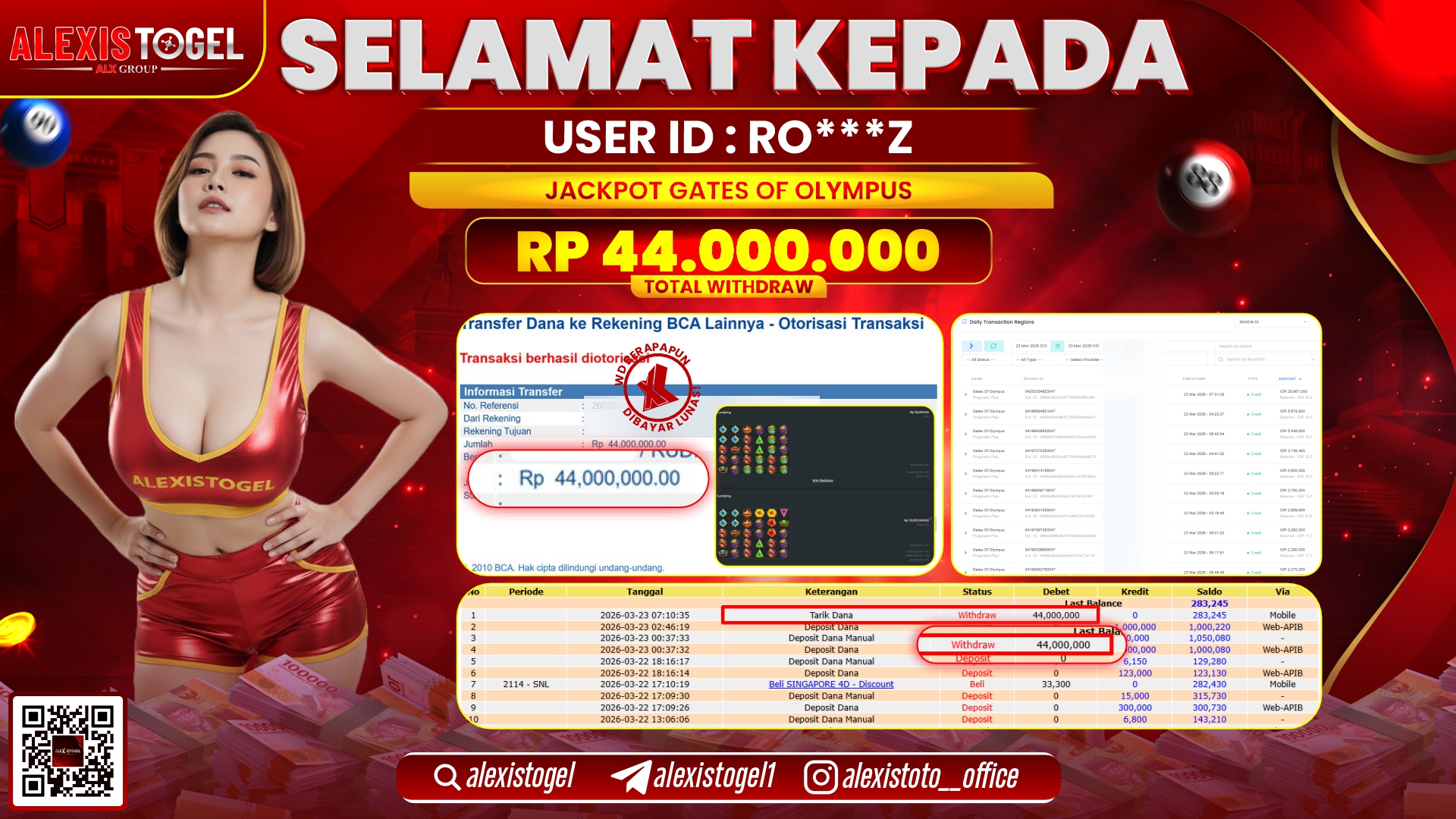 ALEXISTOGEL di Jackpot di SLOT GAME GATES OF OLYMPUS RP.44.000.000- LUNAS