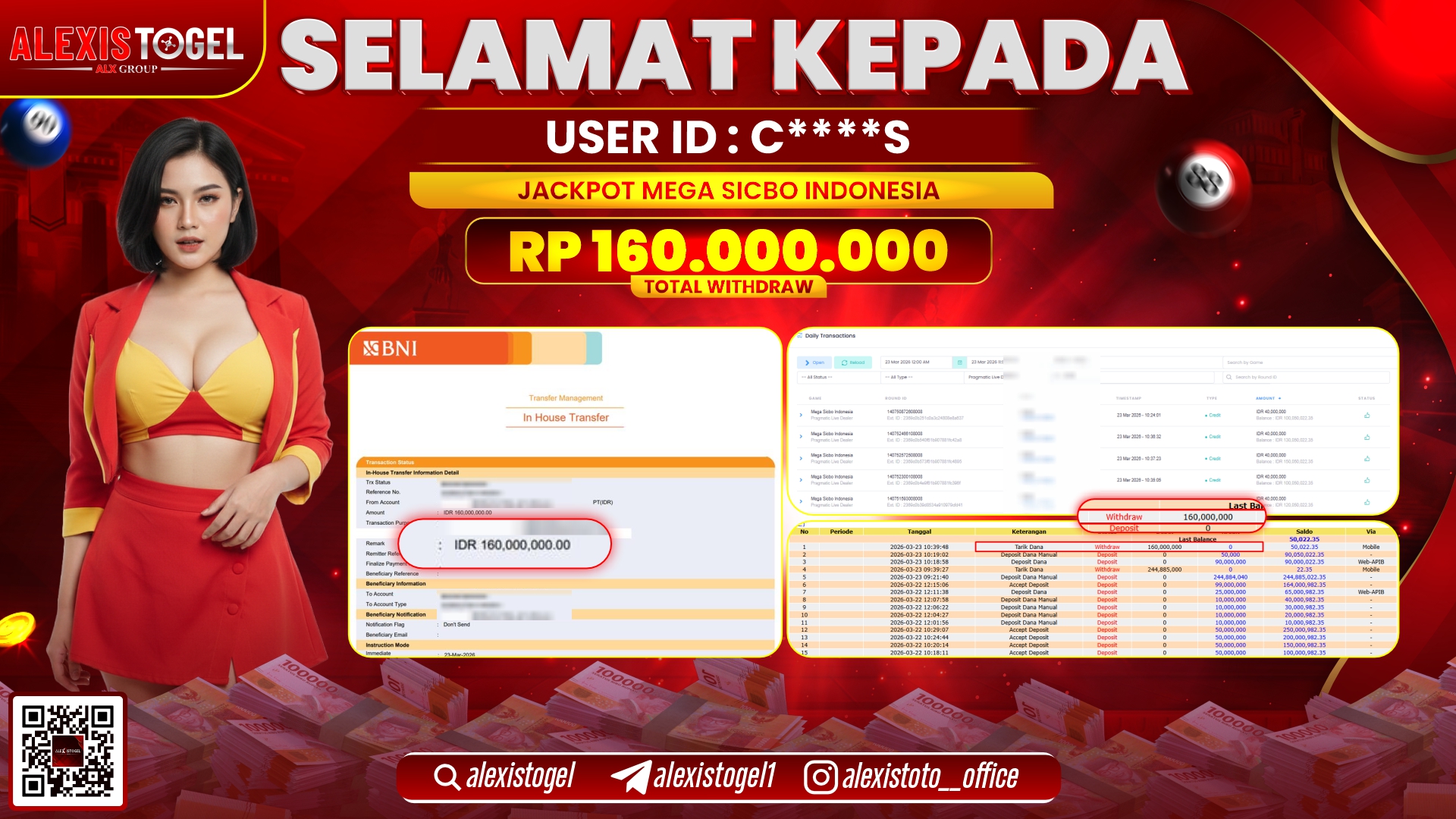 ALEXISTOGEL di Jackpot di CASINO MEGA SICBO INDONESIA RP.160.000.000- LUNAS