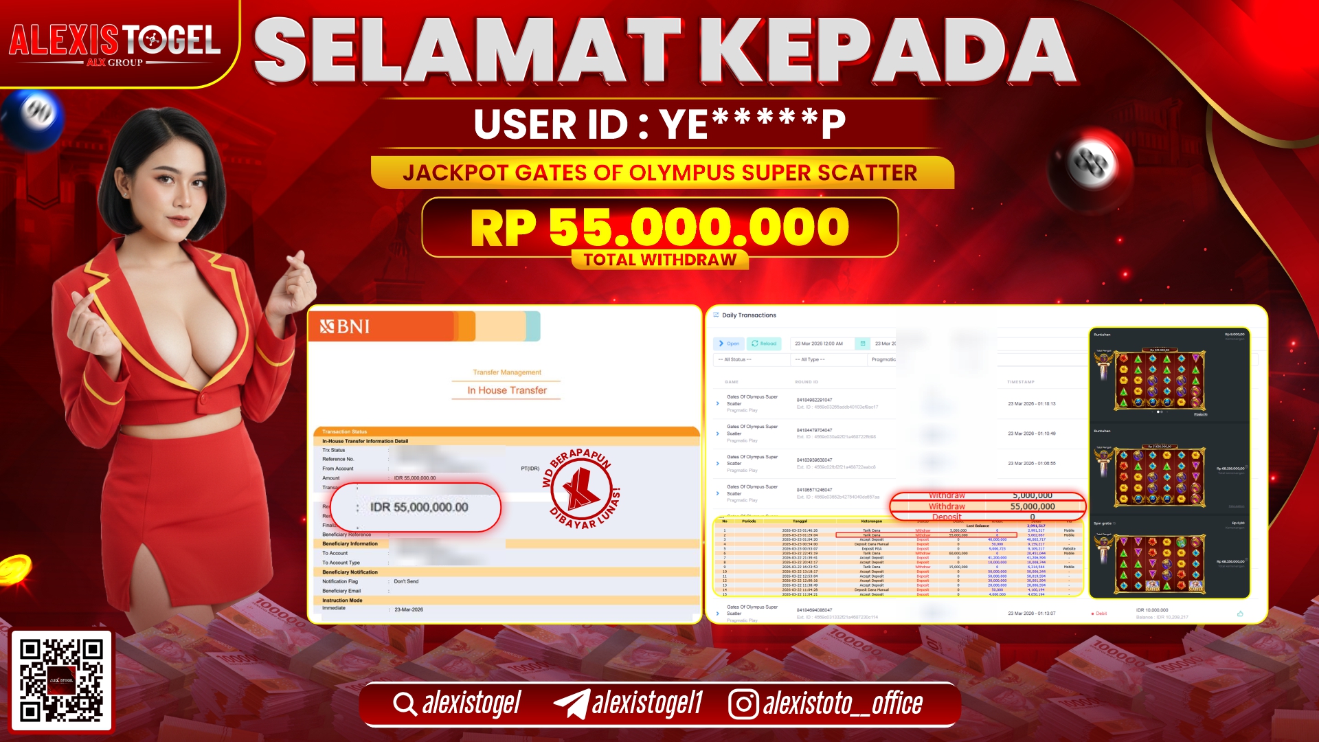 ALEXISTOGEL di Jackpot di SLOT GAME OF OLYMPUS SUPER SCATTER RP.55.000.000- LUNAS