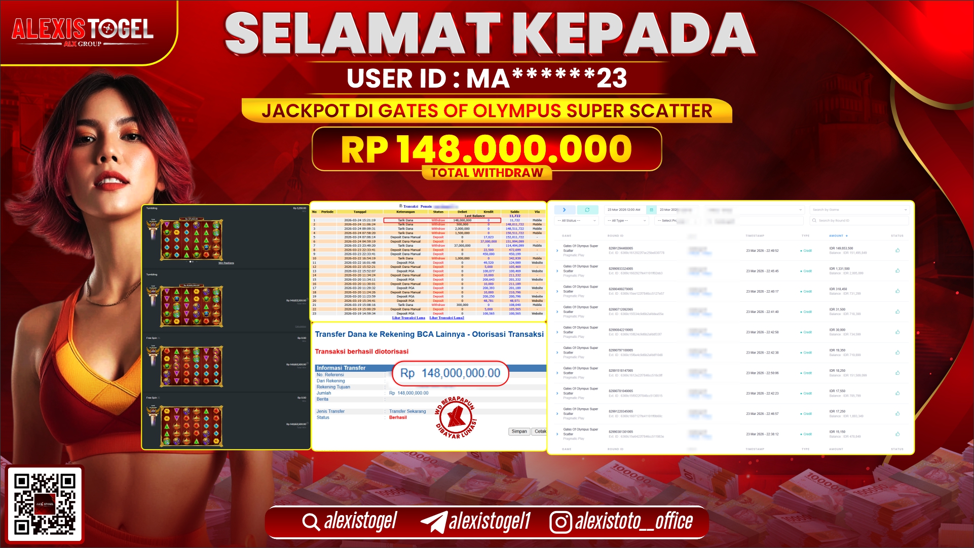 ALEXISTOGEL di Jackpot di SLOT GATES OF OLYMPUS SUPER SCATTER RP.148.000.000- LUNAS