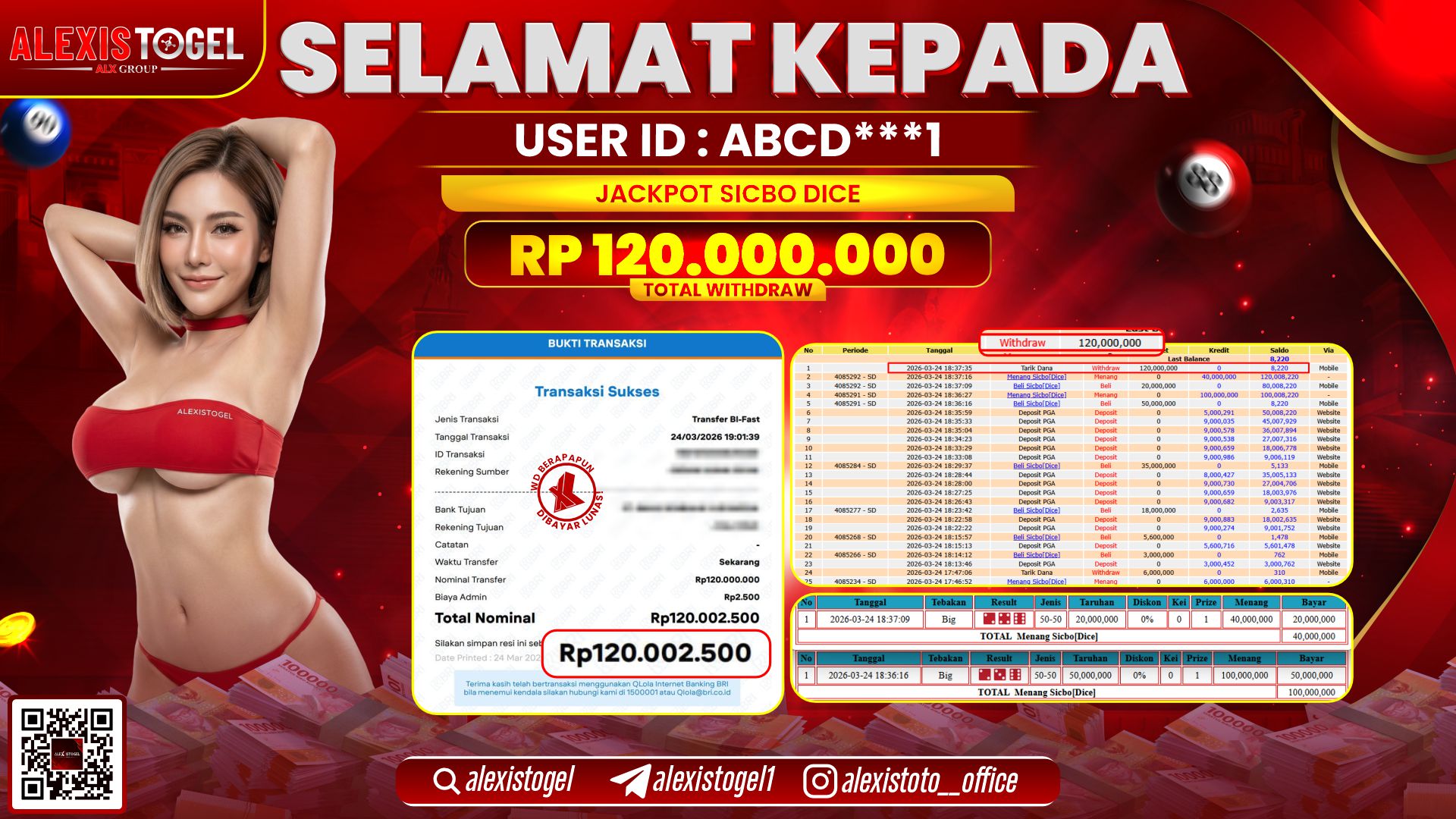 ALEXISTOGEL di Jackpot di CASINO SICBO DICE RP.120.000.000- LUNAS
