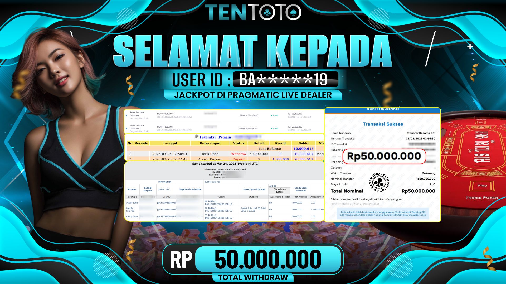 TENTOTO Pragmatic Live Dealer Rp. 50.000.000,- LUNAS