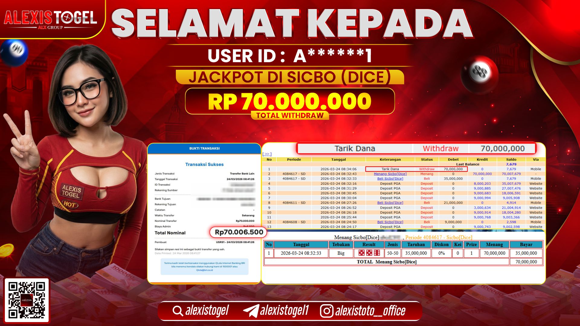 ALEXISTOGEL di Jackpot di CASINO SICBO DICE RP.70.000.000- LUNAS