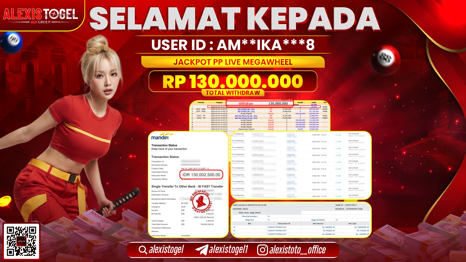 ALEXISTOGEL di Jackpot di PP LIVE MEGAWHEEL RP.130.000.000- LUNAS