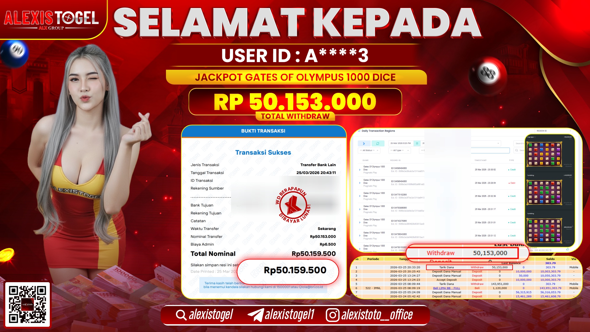 ALEXISTOGEL di Jackpot di SLOT GATES OF OLYMPUS 1000 DICE RP.50.153.000,- LUNAS