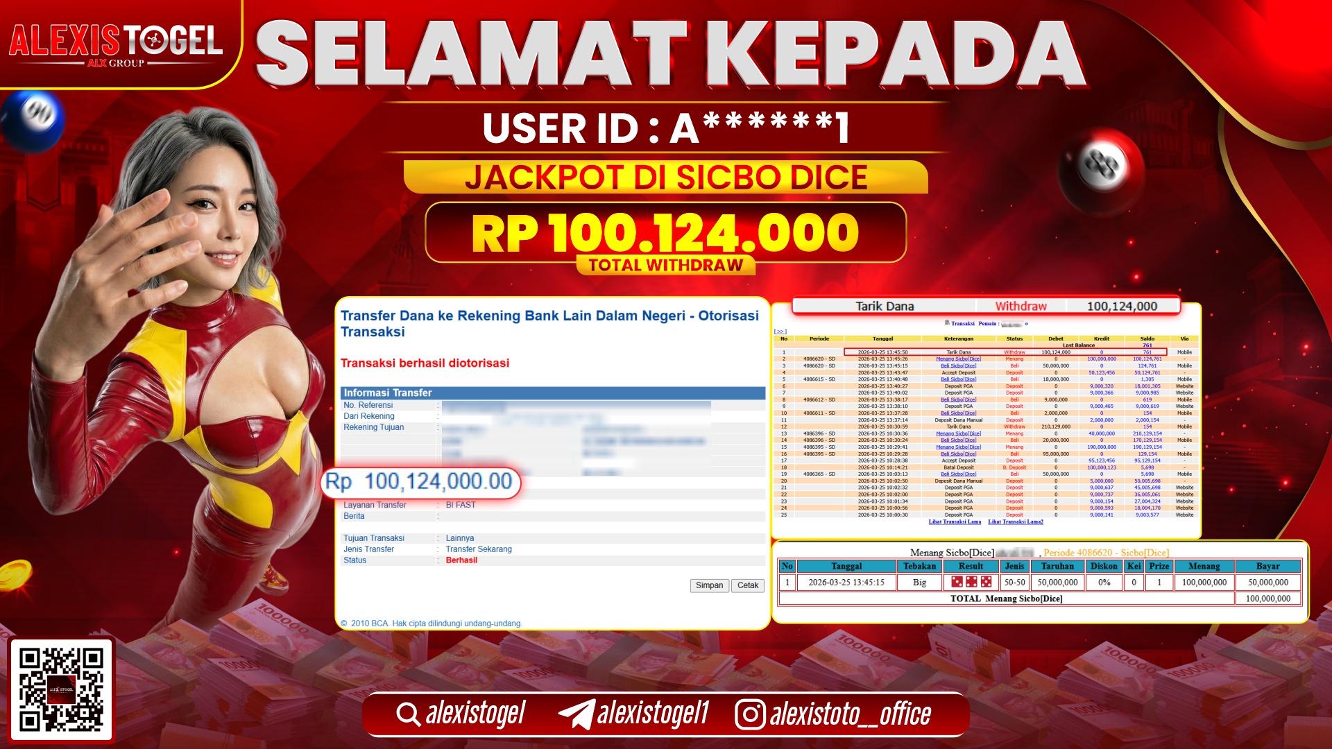 ALEXISTOGEL di Jackpot di CASINO SICBO DICE RP.100.124.000,- LUNAS