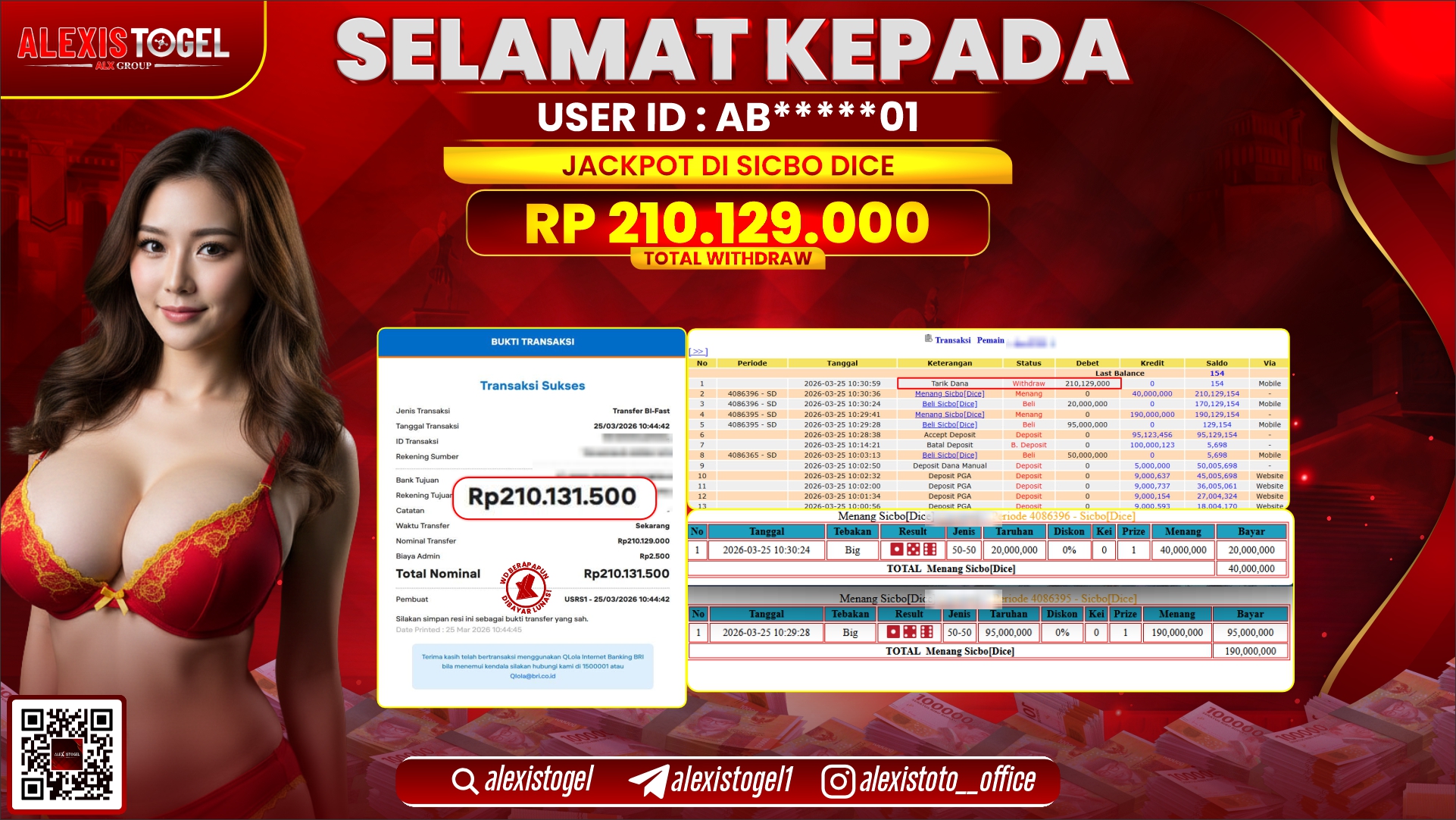 ALEXISTOGEL di Jackpot di CASINO SICBO DICE RP.210.129.000,- LUNAS