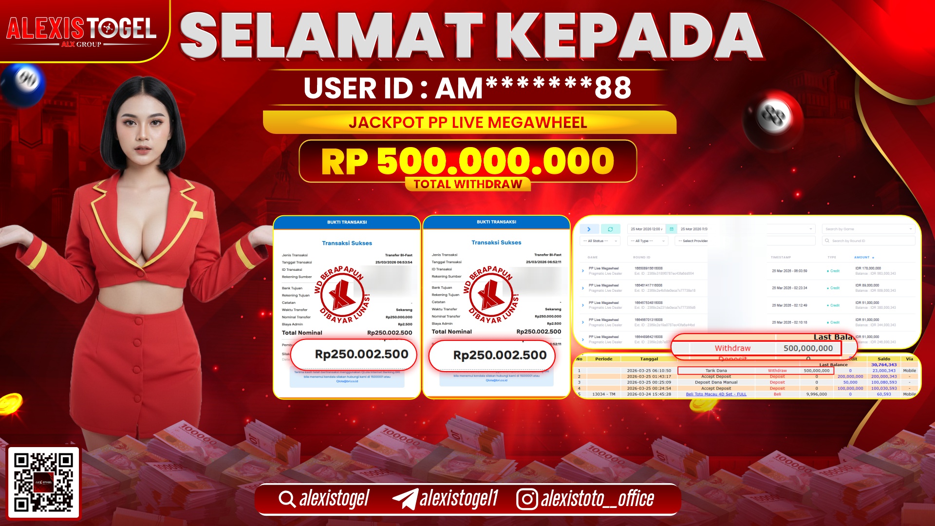 ALEXISTOGEL di Jackpot di PP LIVE MEGAWHEEL RP.500.000.000,- LUNAS