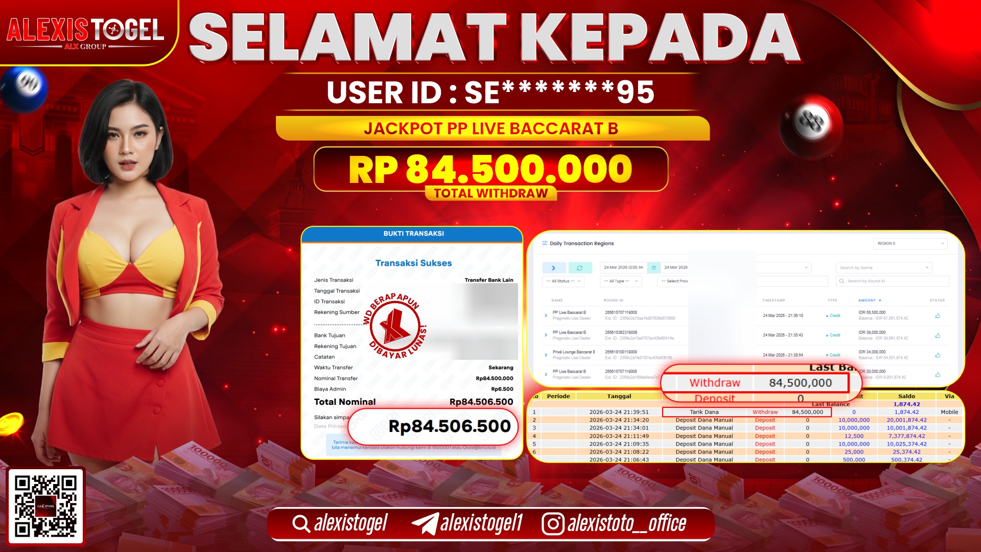 ALEXISTOGEL di Jackpot di PP LIVE BACCARAT B RP.84.500.000,- LUNAS