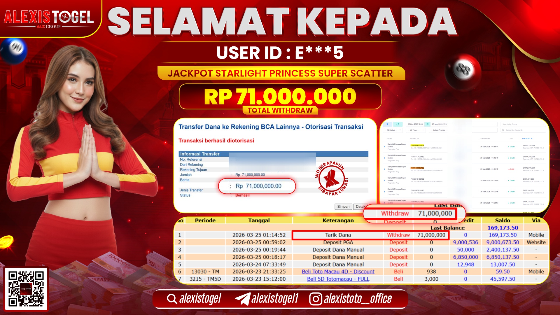 ALEXISTOGEL di Jackpot di SLOT STARLIGHT PRINCESS SUPER SCATTER RP.71.000.000,- LUNAS