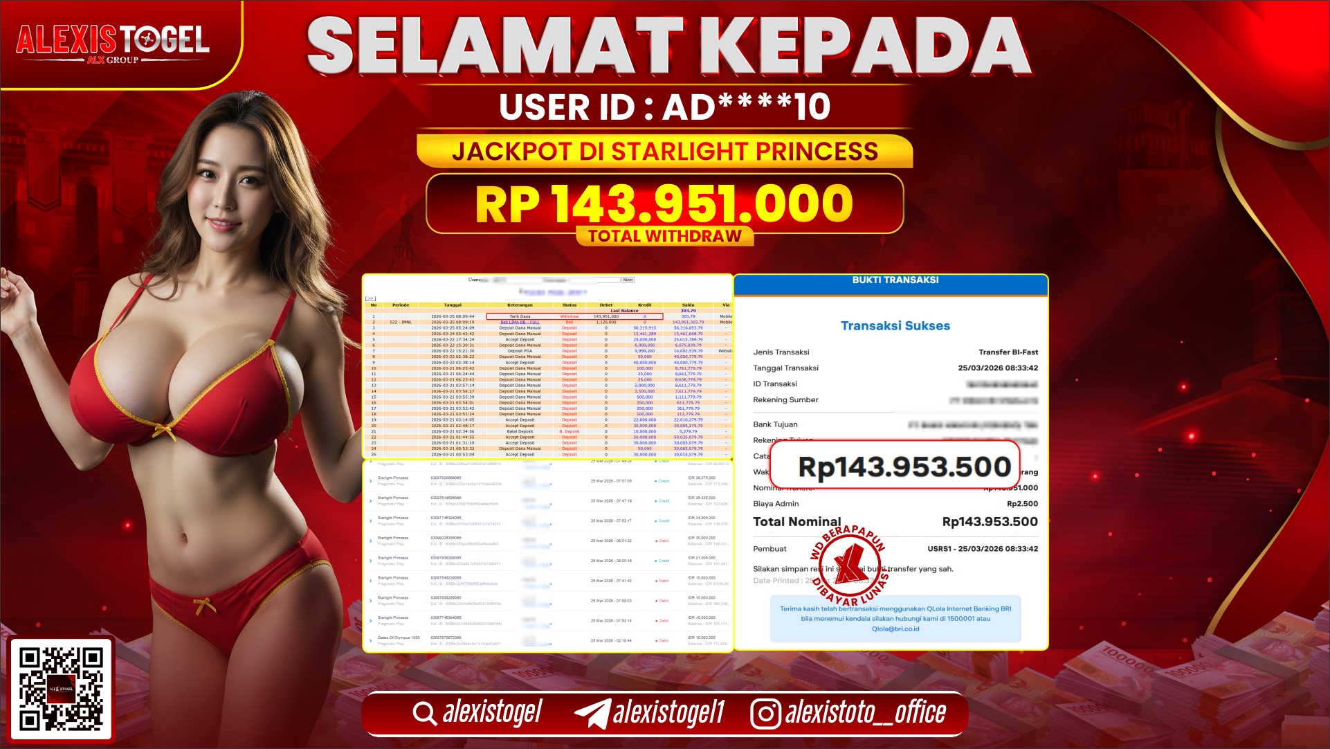 ALEXISTOGEL di Jackpot di SLOT STARLIGHT PRINCESS RP.143.951.000,- LUNAS