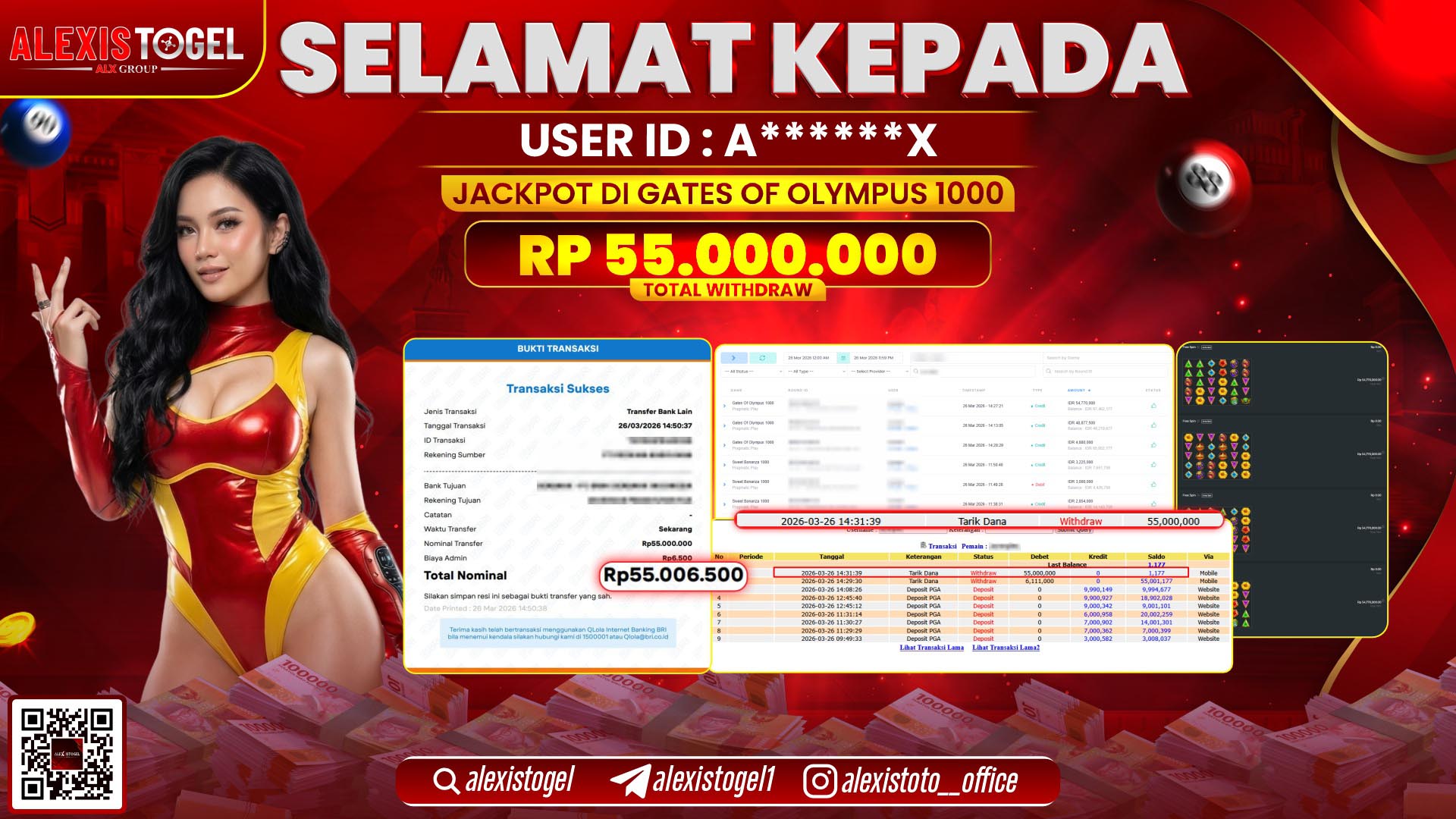 ALEXISTOGEL di Jackpot di SLOT GAME GATES OF OLYMPUS 1000 RP.55.000.000,- LUNAS
