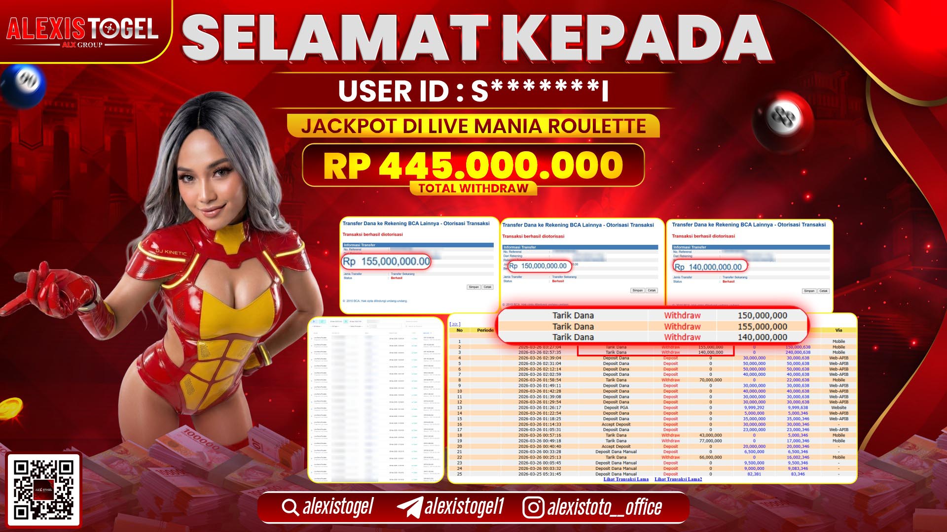 ALEXISTOGEL di Jackpot di LIVE MANIA ROULETTE RP.445.000.000,- LUNAS