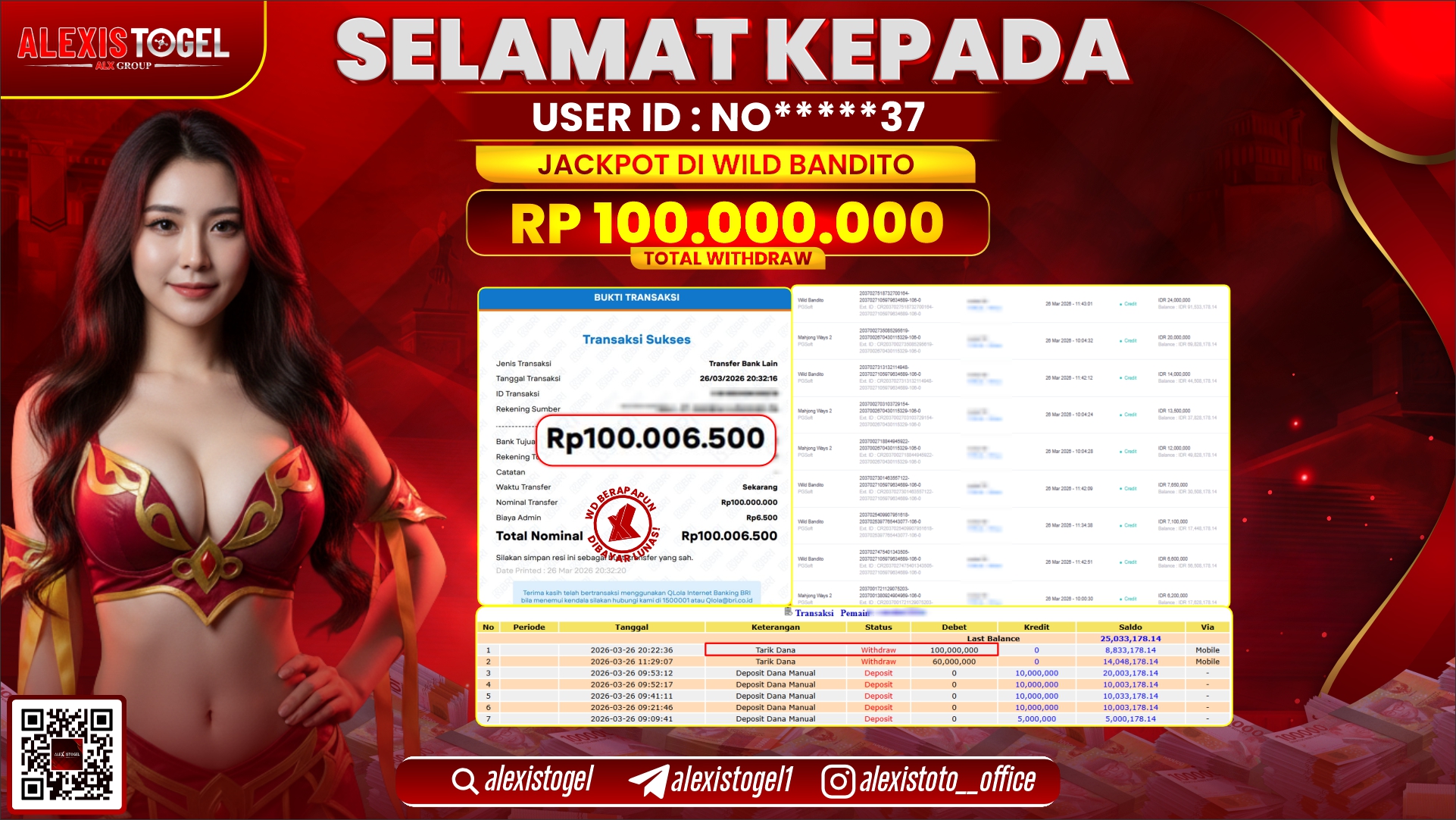 ALEXISTOGEL di Jackpot di SLOT GAME WILD BANDITO RP.100.000.000,- LUNAS