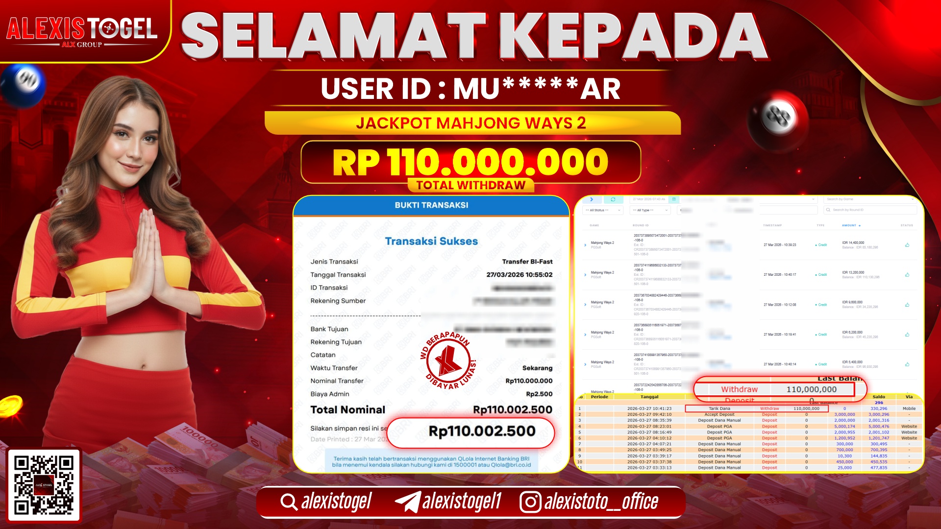 ALEXISTOGEL di Jackpot di SLOT MAHJONG WAYS 2 RP.110.000.000,- LUNAS