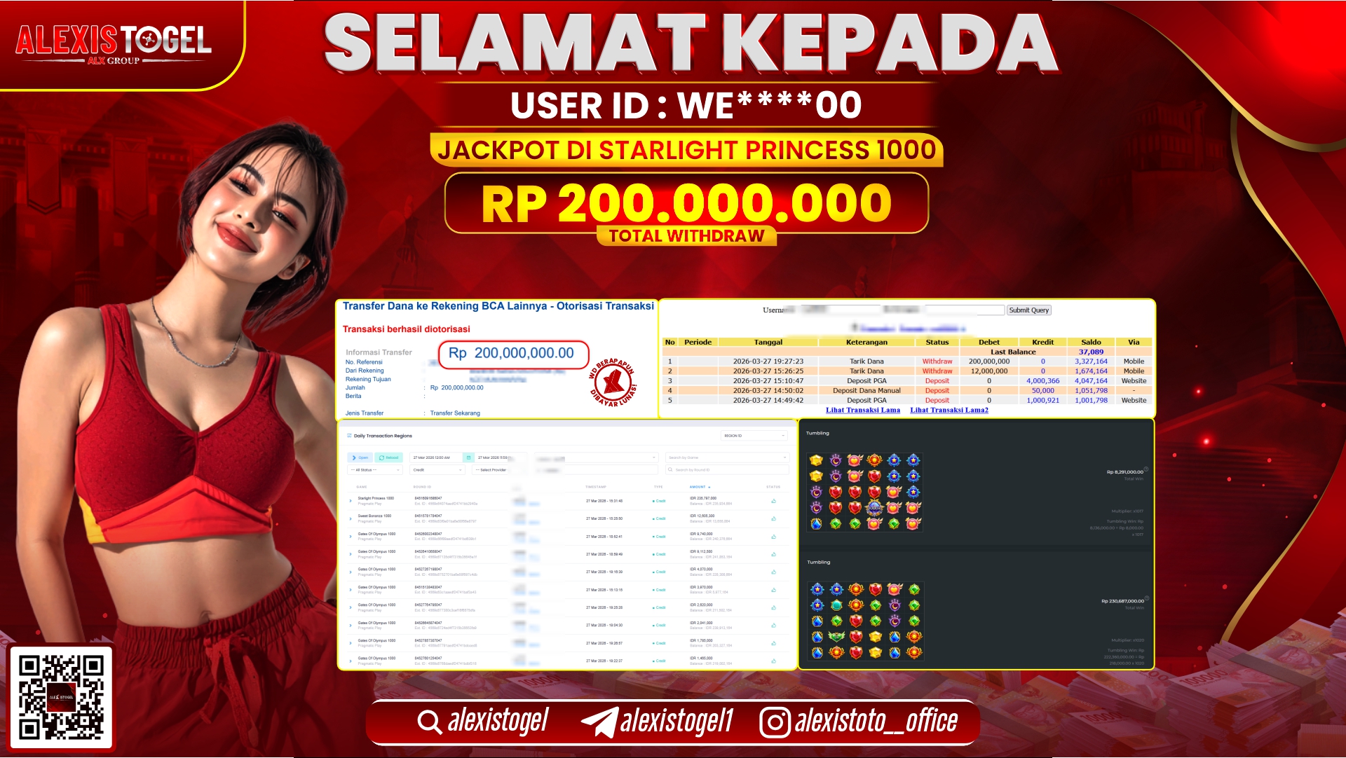 ALEXISTOGEL di Jackpot di SLOT STARLIGHT PRINCESS 1000 RP.200.000.000,- LUNAS