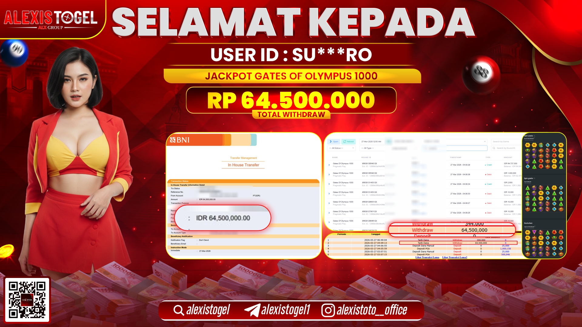 ALEXISTOGEL di Jackpot di SLOT GATES OF OLYMPUS 1000 RP.64.500.000,- LUNAS