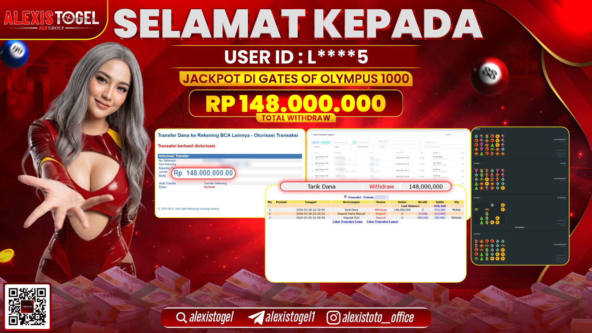 ALEXISTOGEL di Jackpot di SLOT GATES OF OLYMPUS 1000 RP.148.000.000,- LUNAS