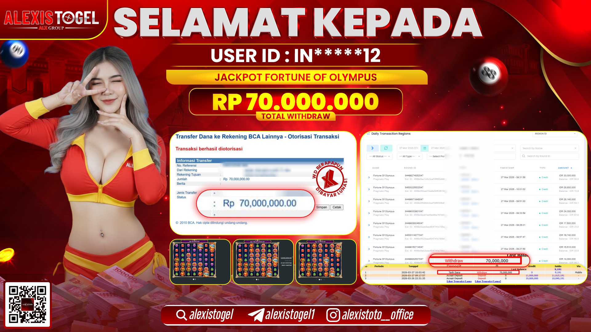 ALEXISTOGEL di Jackpot di SLOT FORTUNE OF OLYMPUS RP.70.000.000,- LUNAS