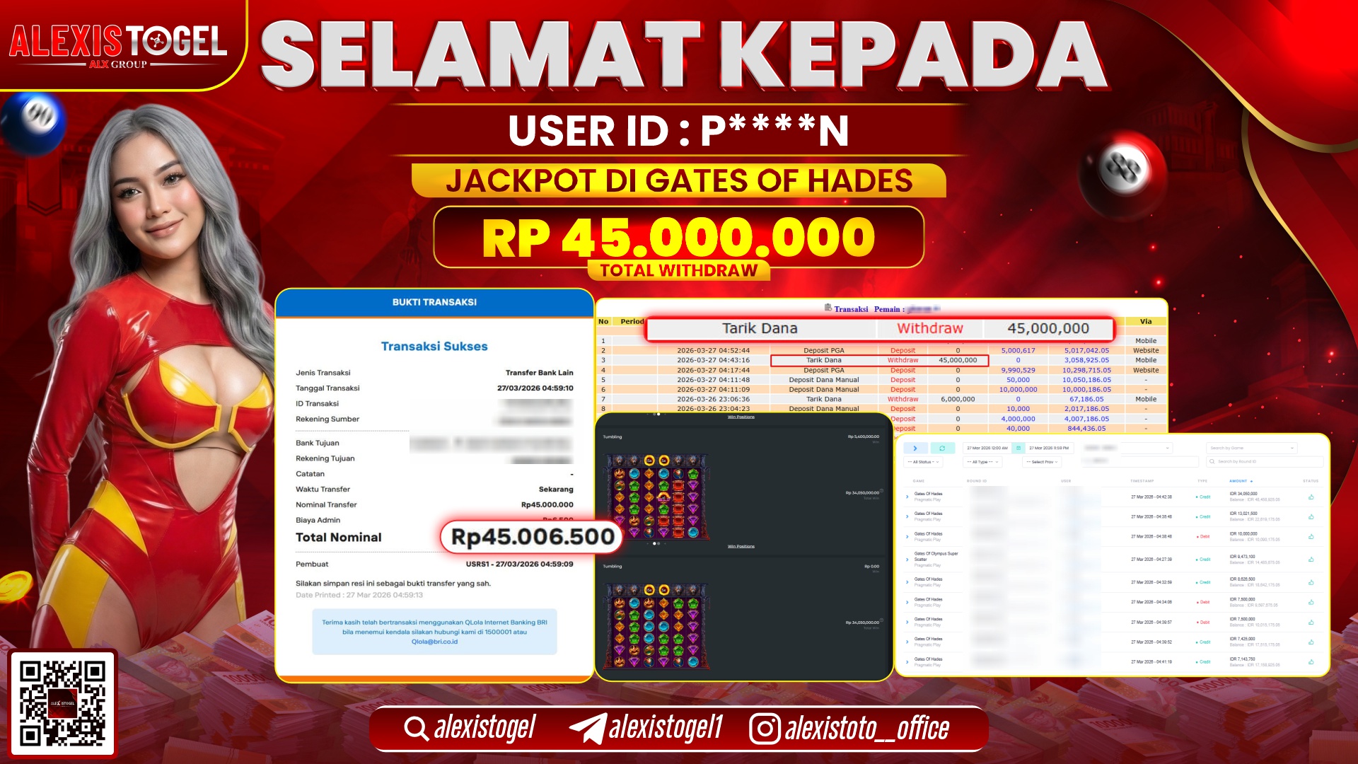 ALEXISTOGEL di Jackpot di SLOT GATES OF HADES RP.45.000.000,- LUNAS