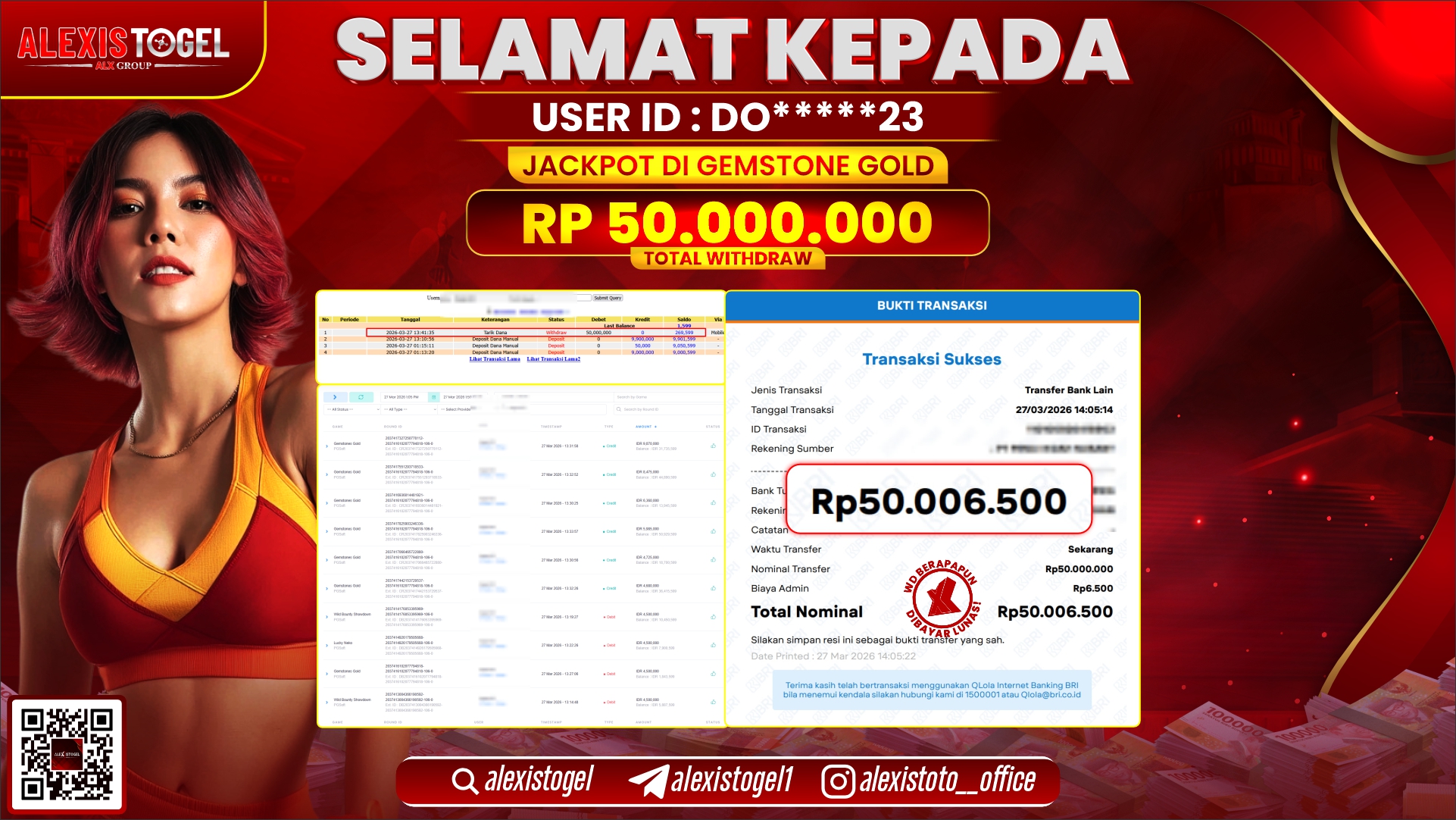 ALEXISTOGEL di Jackpot di SLOT GEMSTONE GOLD RP.50.000.000,- LUNAS