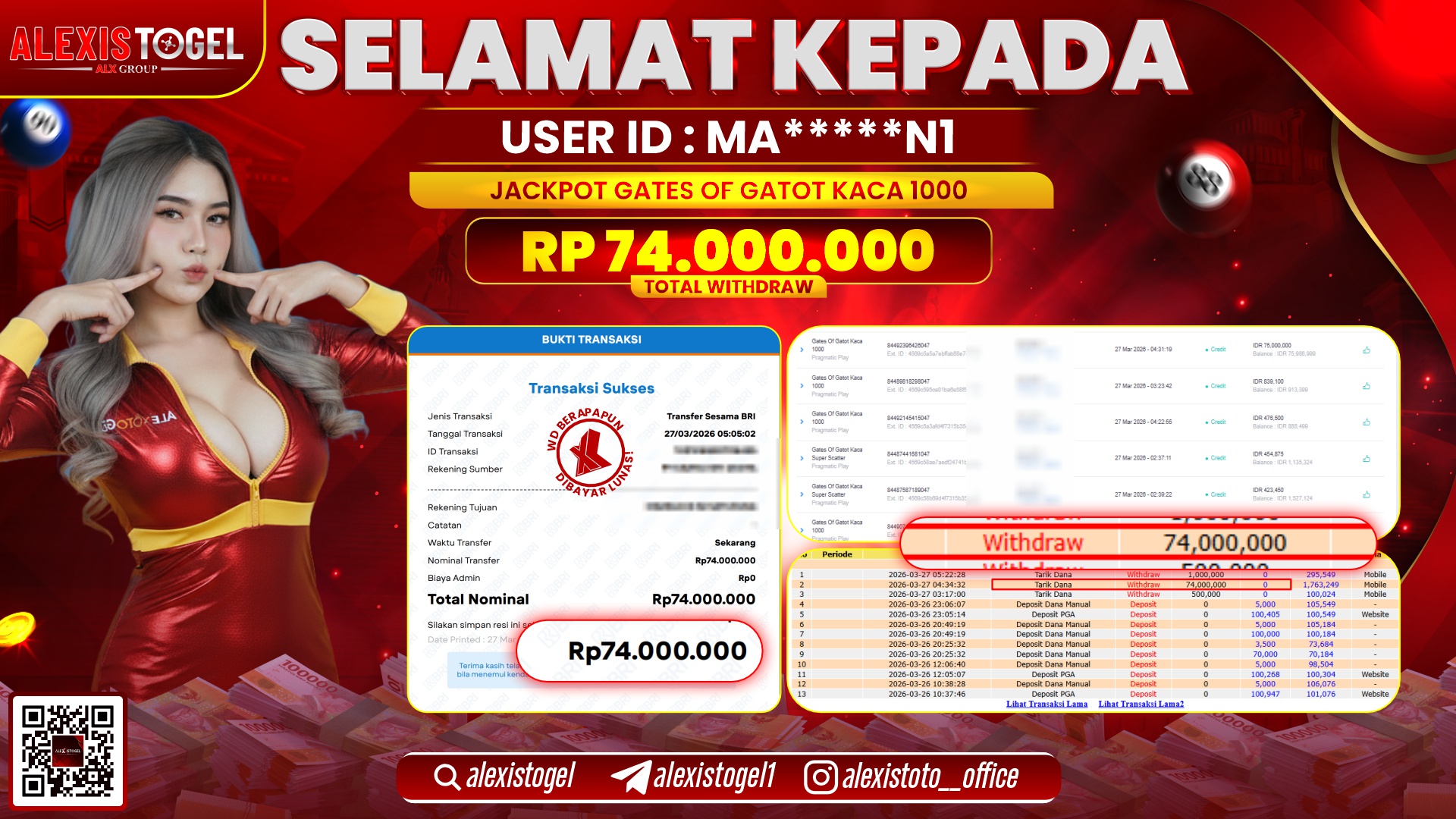 ALEXISTOGEL di Jackpot di SLOT GATES OF GATOT KACA 1000 RP.74.000.000,- LUNAS