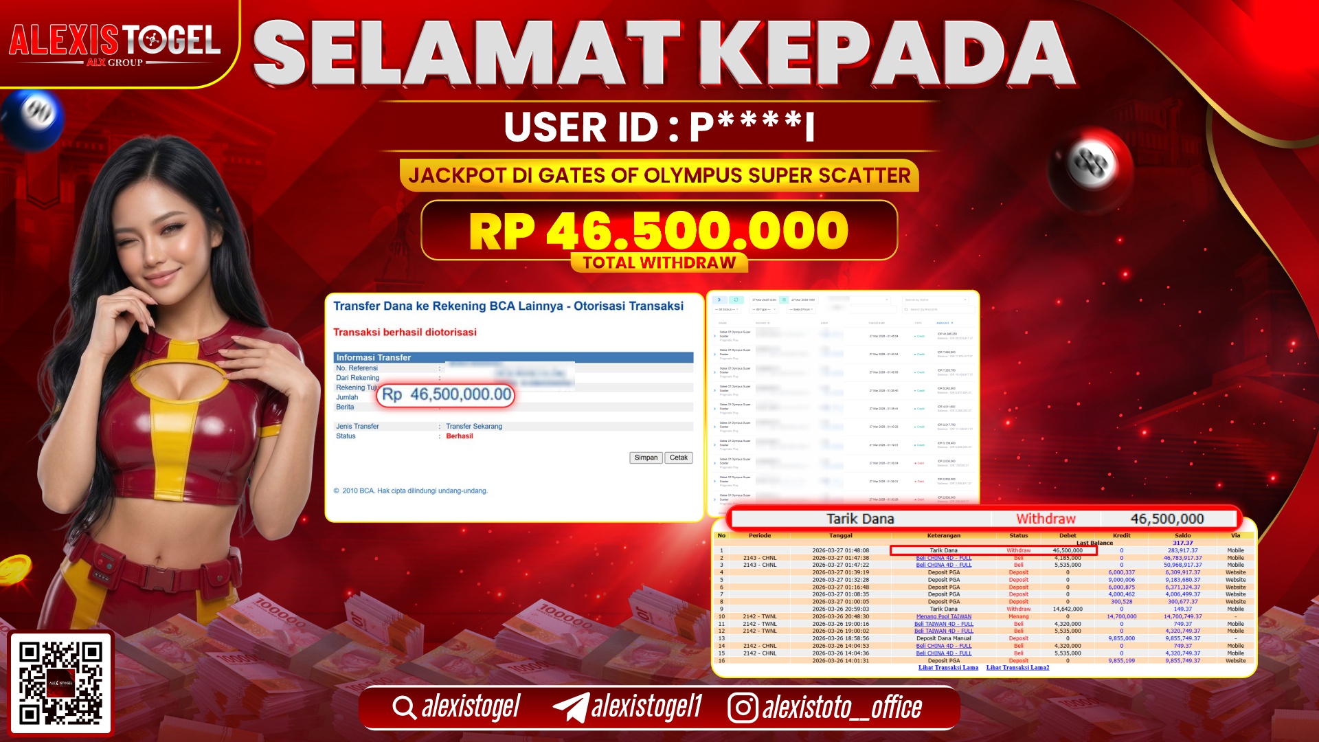 ALEXISTOGEL di Jackpot di SLOT GATES OF OLYMPUS SUPER SCATTER RP.46.500.000,- LUNAS