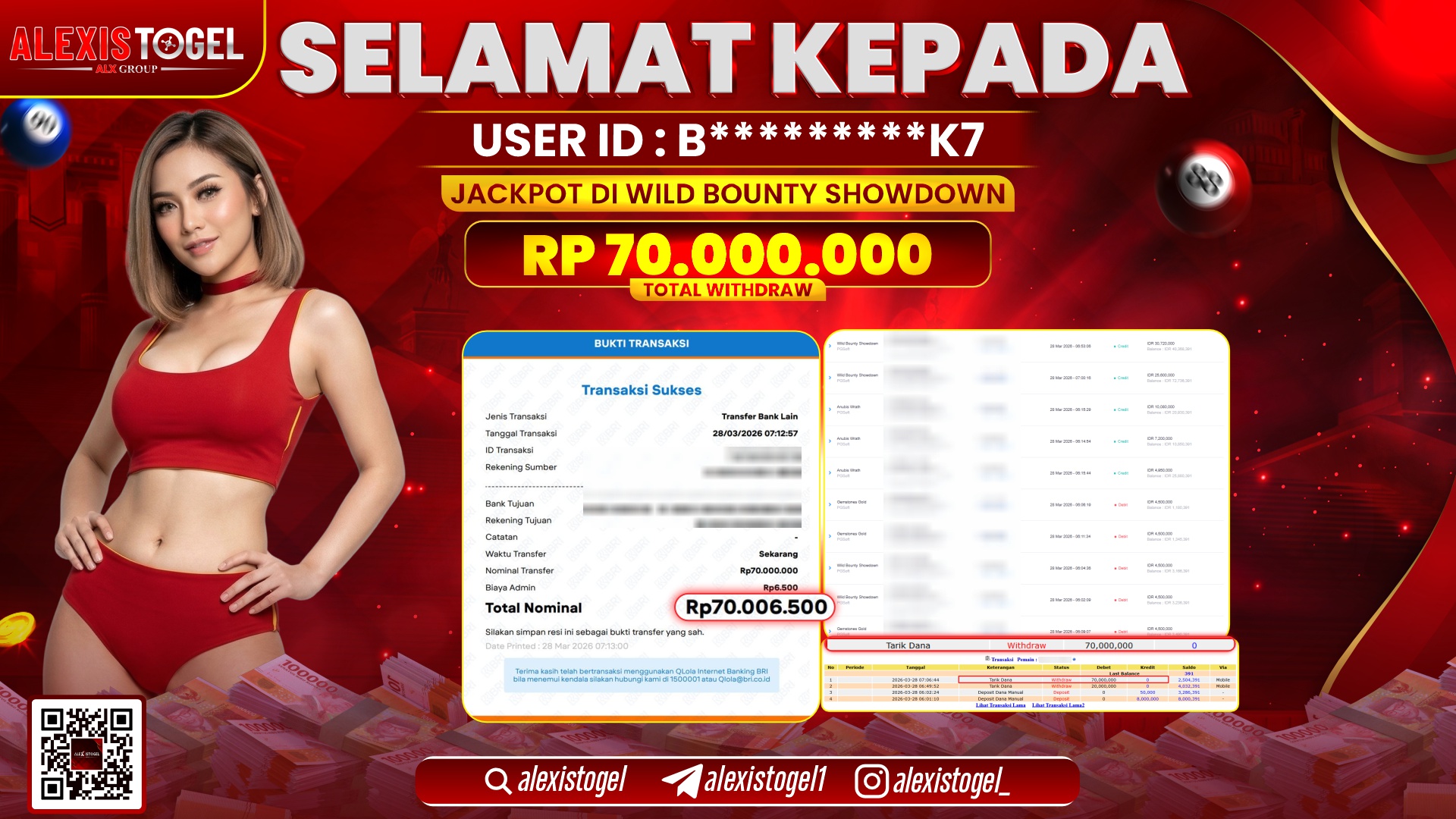 ALEXISTOGEL di Jackpot di SLOT WILD BOUNTY SHOWDOWN RP.70.000.000,- LUNAS