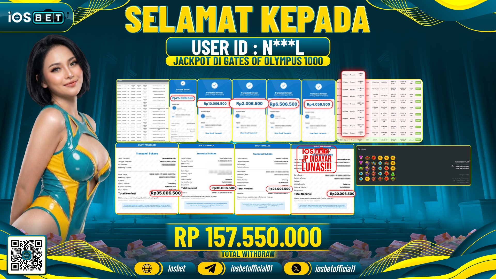 Bukti Pembayaran LUNAS SLOT GAME GACOR  Rp.157.550.000