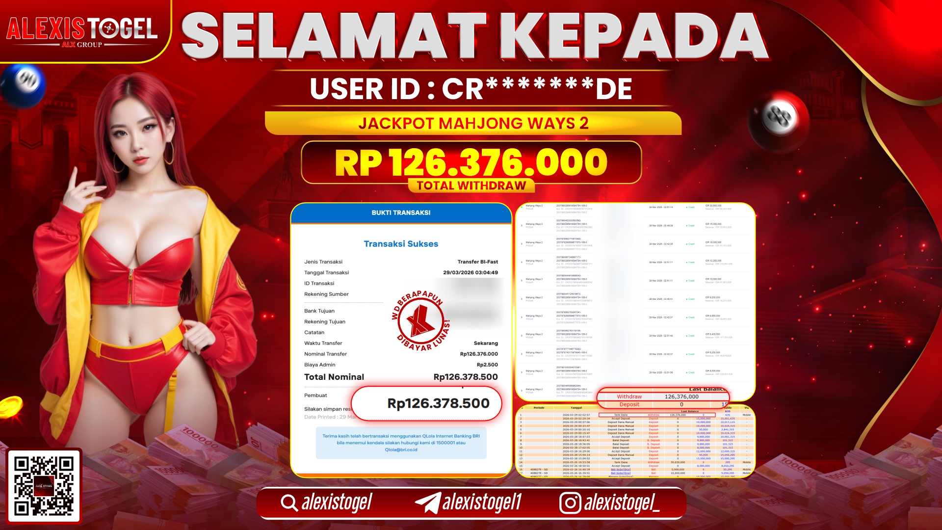 ALEXISTOGEL di Jackpot di SLOT MAHJONG WAYS 2 RP.126.376.000,- LUNAS 