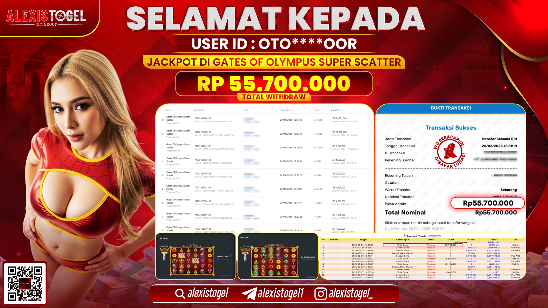 ALEXISTOGEL di Jackpot di SLOT GATES OF OLYMPUS SUPER SCATTER RP.55.700.000,- LUNAS 