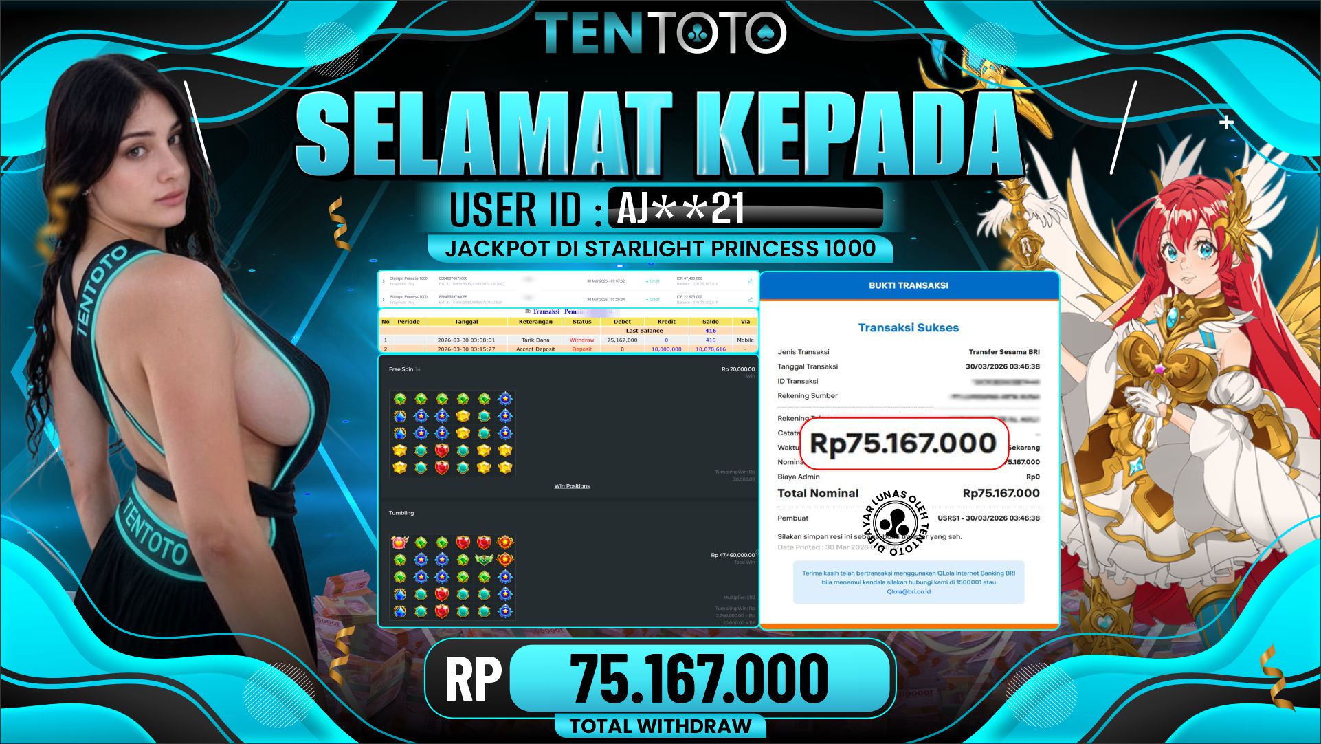 TENTOTO Starlight Princess 1000 Rp. 75.167.000,- LUNAS