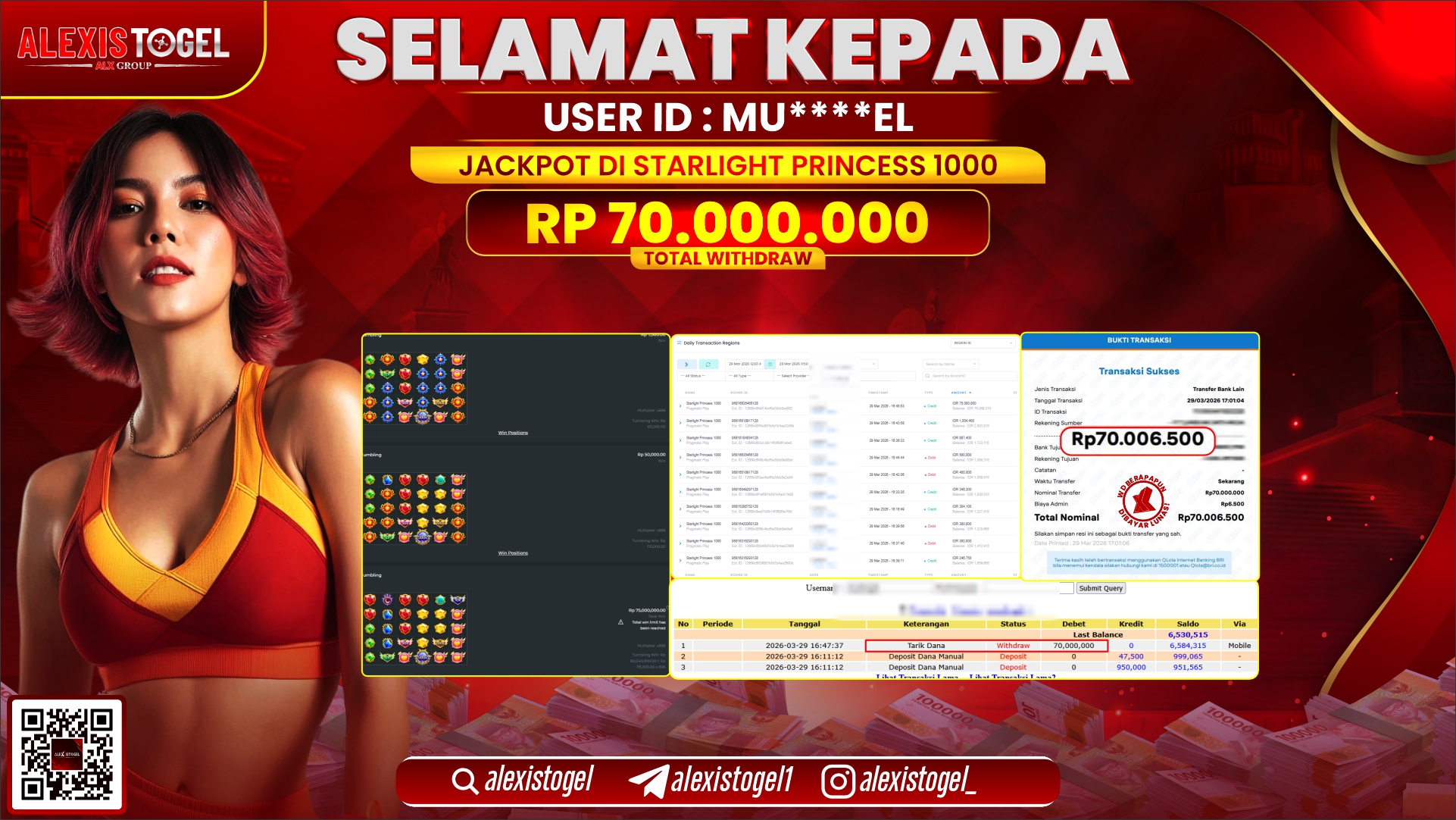 ALEXISTOGEL di Jackpot di SLOT STARLIGHT PRINCESS 1000 RP.70.000.000,- LUNAS 