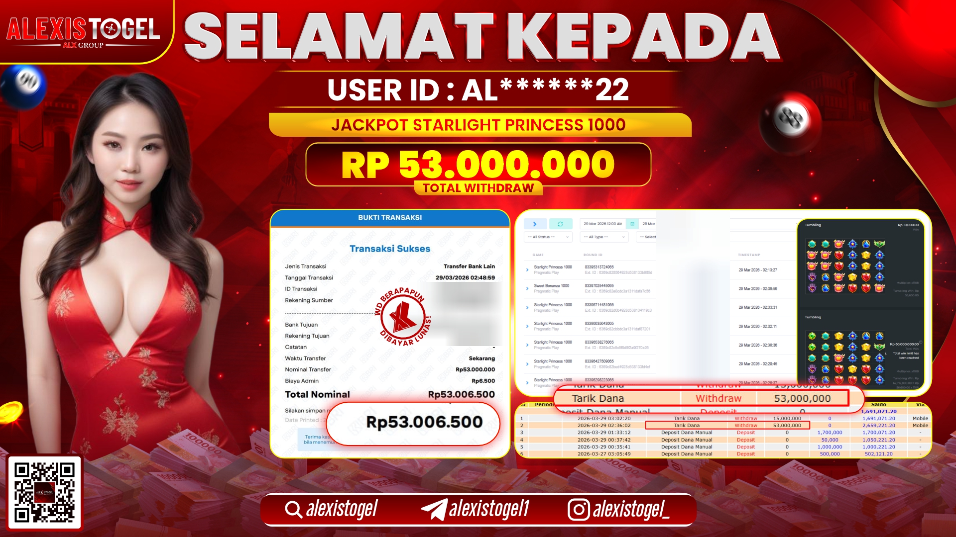 ALEXISTOGEL di Jackpot di SLOT STARLIGHT PRINCESS 1000 RP.53.000.000,- LUNAS 