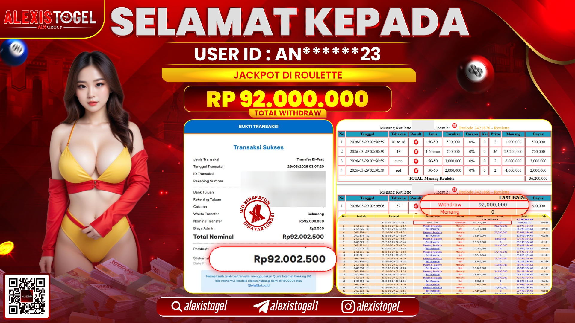 ALEXISTOGEL di Jackpot di CASINO ROULETTE RP.92.000.000,- LUNAS 