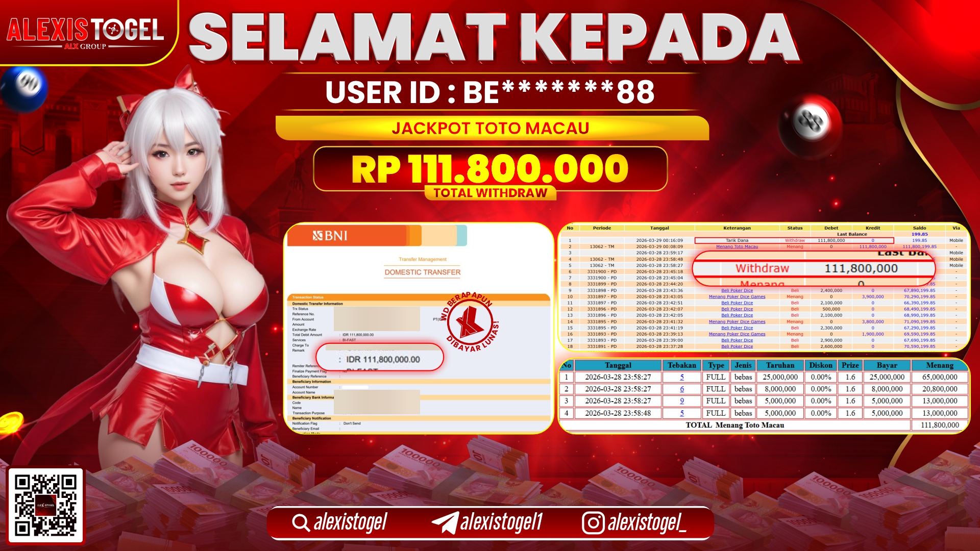 ALEXISTOGEL di Jackpot di TOGEL TOTO MACAU RP.111.800.000,- LUNAS 