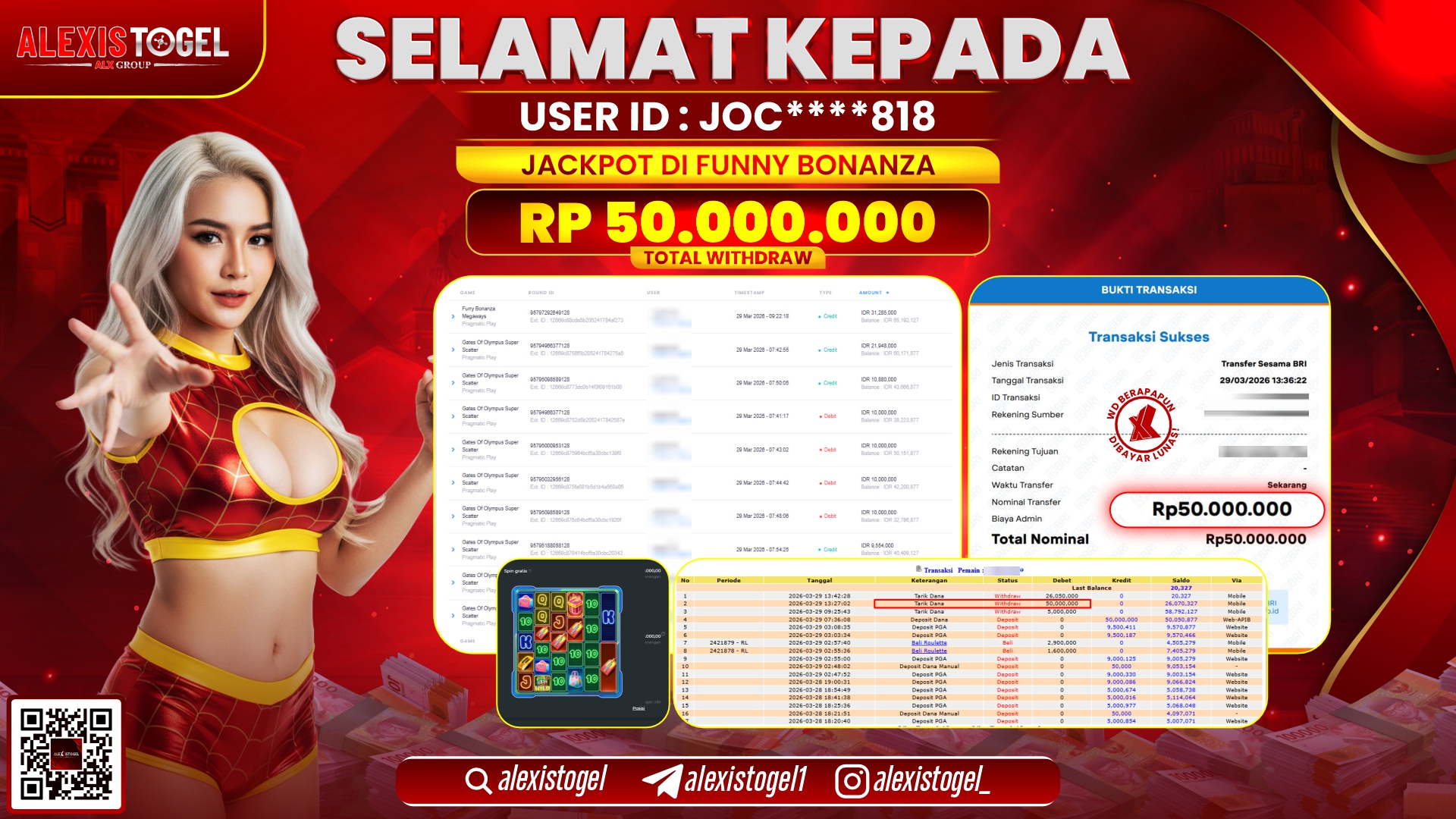 ALEXISTOGEL di Jackpot di SLOT FUNNY BONANZA RP.50.000.000,- LUNAS 