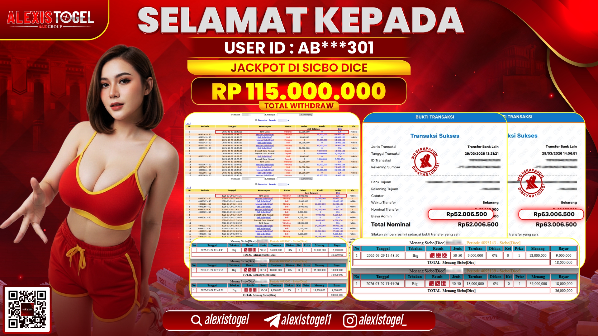ALEXISTOGEL di Jackpot di CASINO SICBO DICE RP.115.000.000,- LUNAS 