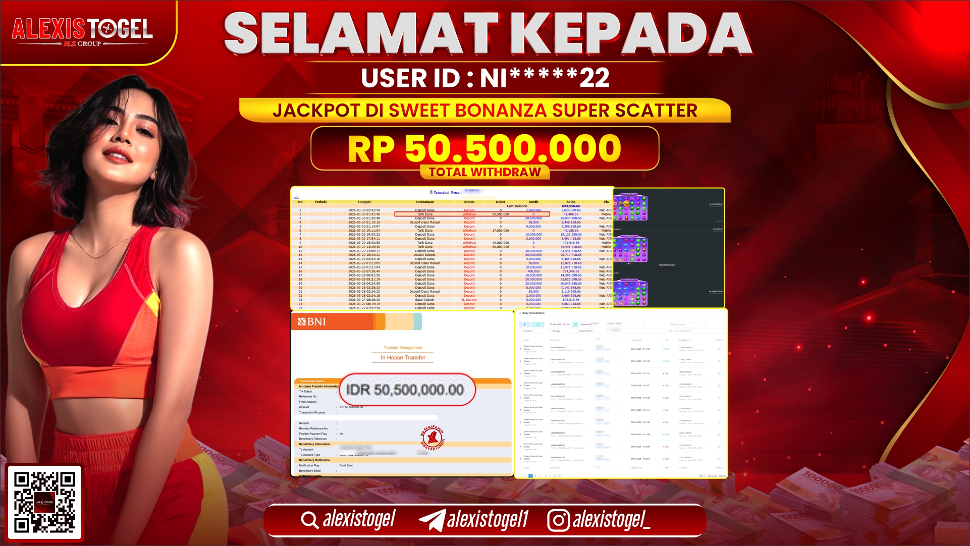 ALEXISTOGEL di Jackpot di SLOT SWEET BONANZA SUPER SCATTER RP.50.500.000,- LUNAS 