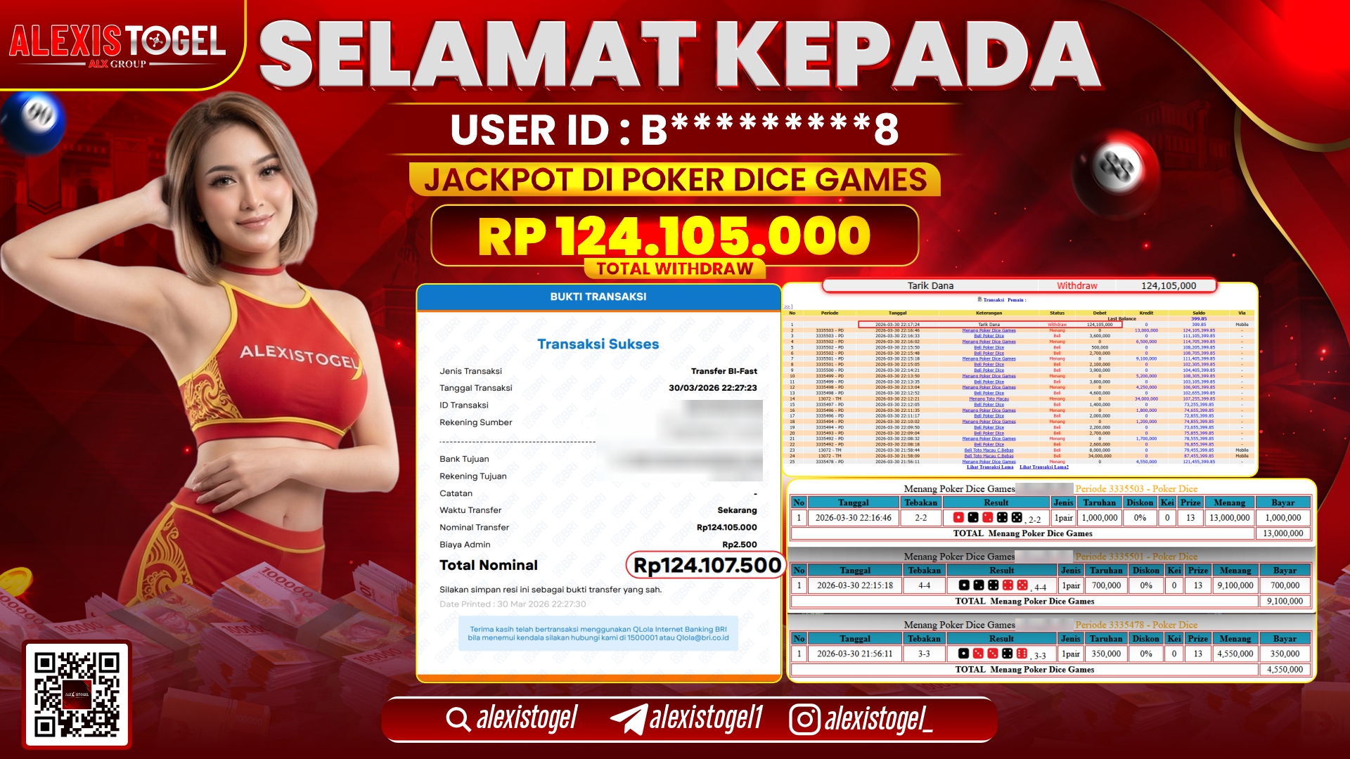 ALEXISTOGEL di Jackpot di POKER DICE GAMES RP.124.105.000,- LUNAS 