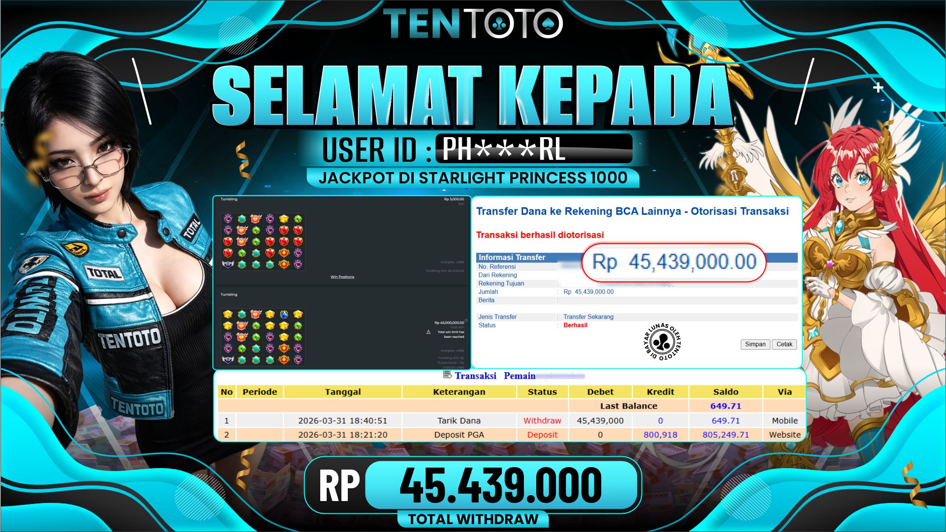 TENTOTO Starlight Princess 1000 Rp. 45.439.000,- LUNAS