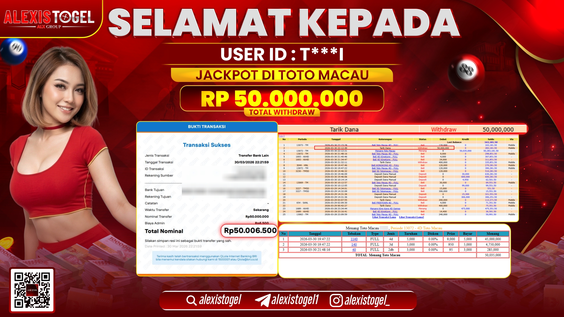 ALEXISTOGEL di Jackpot di TOGEL TOTO MACAU RP.50.000.000,- LUNAS 